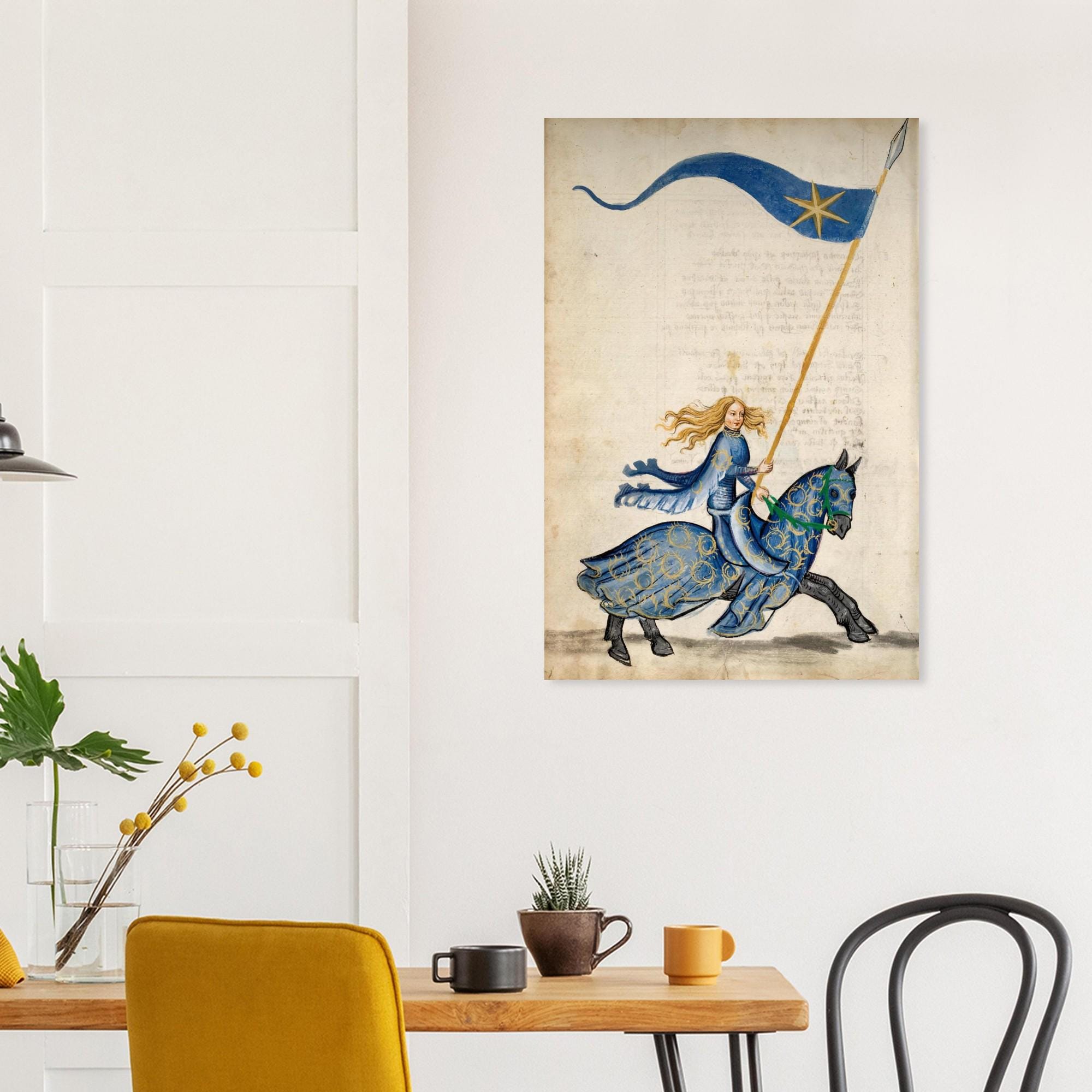 Joan of Arc Medieval Manuscript Art Print Historical French Warrior Woman on Horseback Unframed Wall Decor Myth & Symbolism