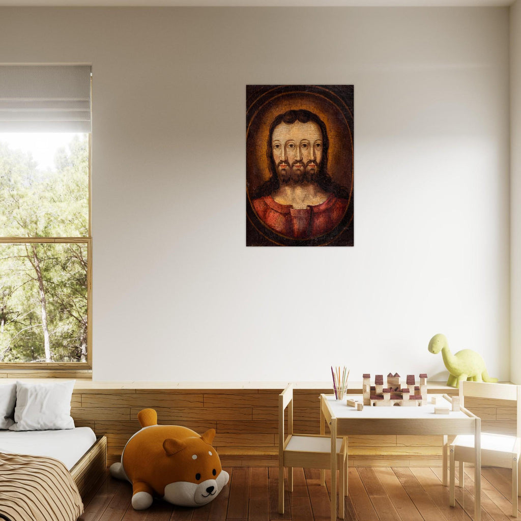 Trifacial Trinity Art Print | Three Faced Jesus Painting | Antique Religious Wall Art | Banned Christian Icon | Unusual Home Decor