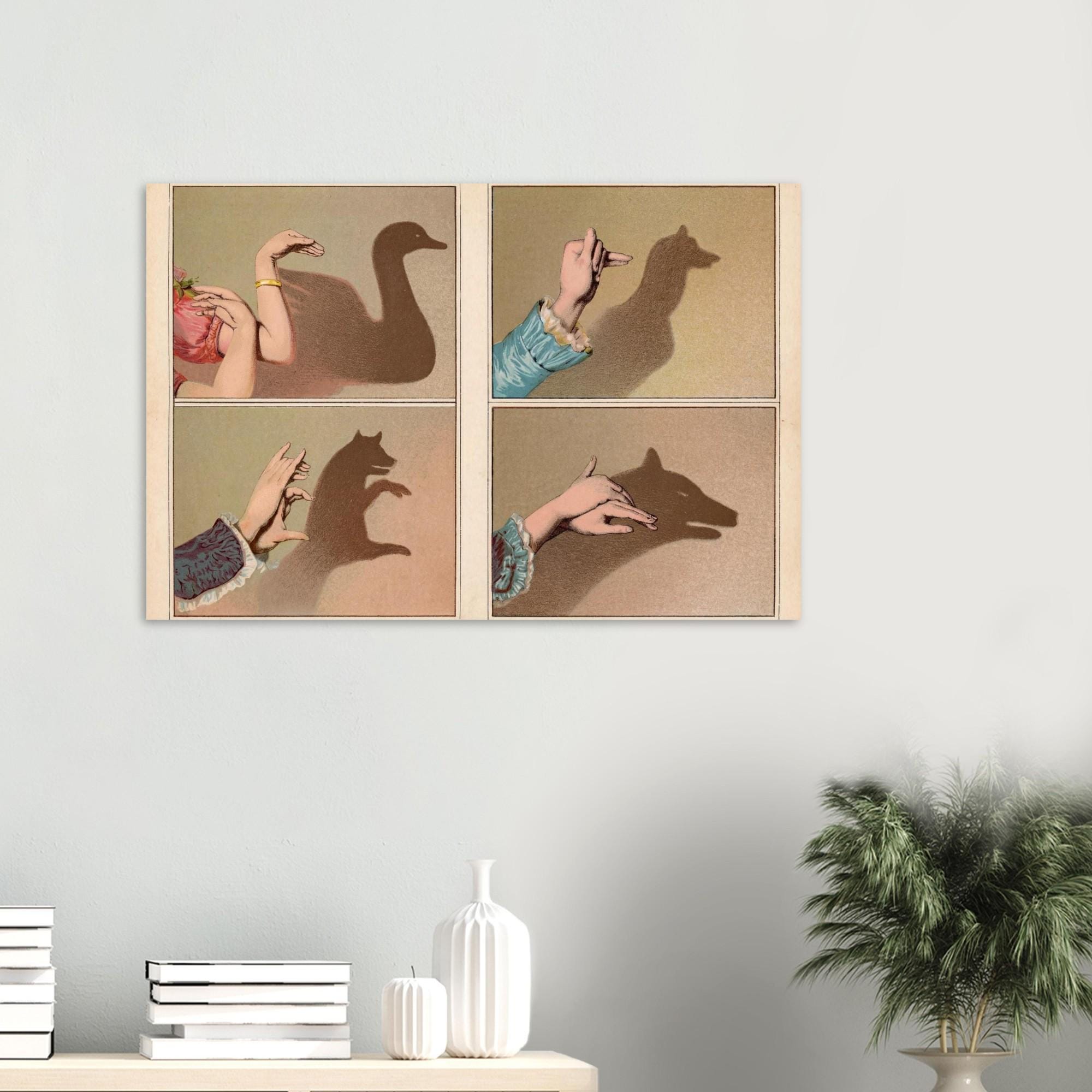 Hand Shadow Puppet Art Print | Victorian Nursery Wall Art | Vintage Illustration | Swan Rabbit Wolf Dog | Dark Academia Room Decor
