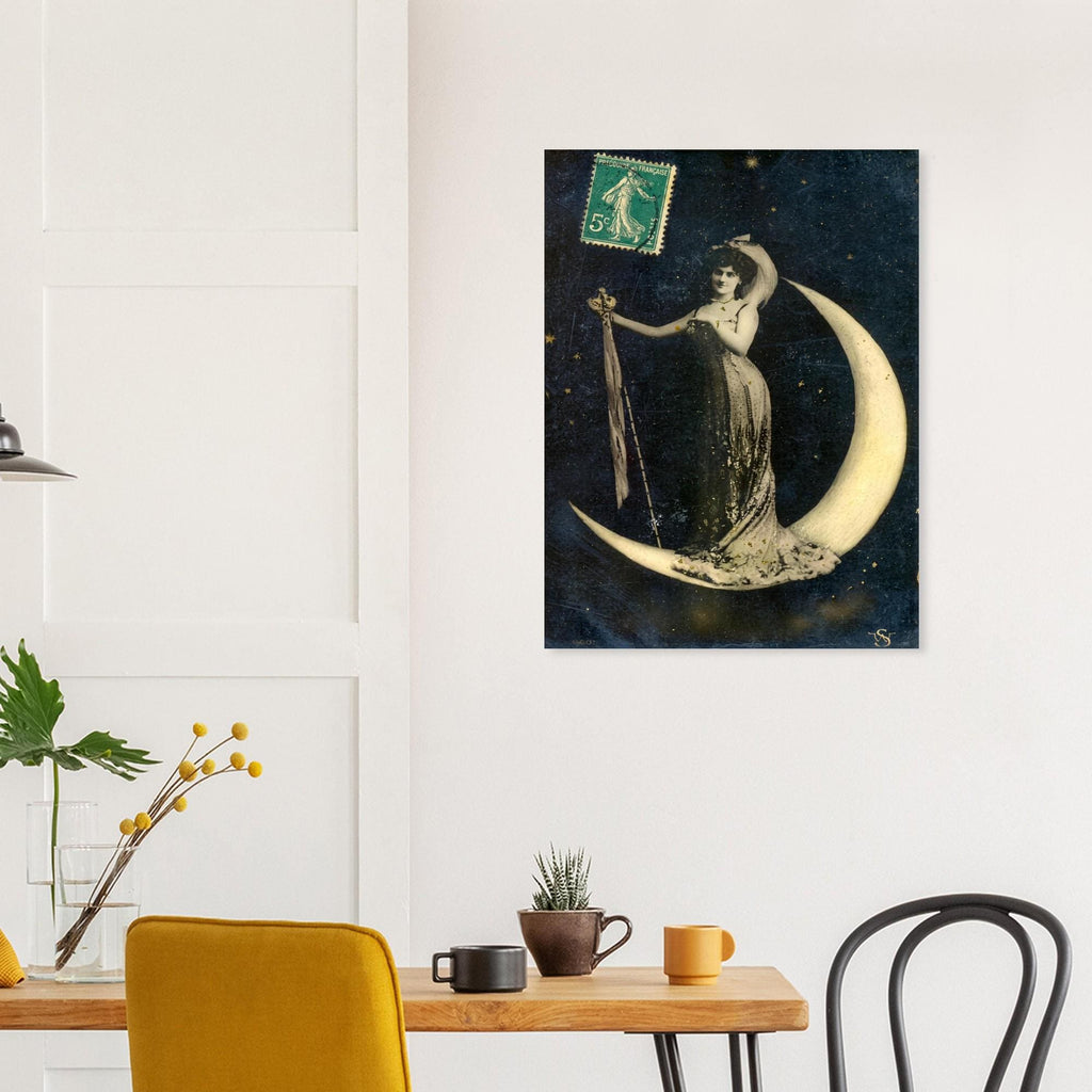 Vintage Celestial Moon Poster Belle Epoque French Postcard Goddess Print Antique Crescent Moon Wall Art Poster Art Nouveau Vintage