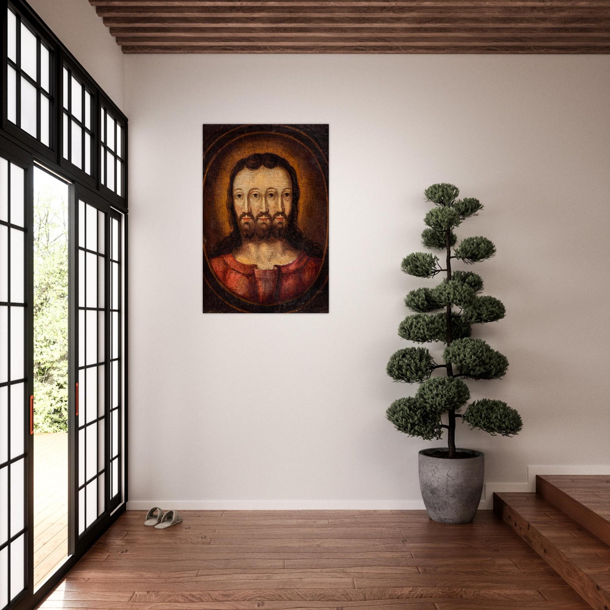 Trifacial Trinity Art Print | Three Faced Jesus Painting | Antique Religious Wall Art | Banned Christian Icon | Unusual Home Decor