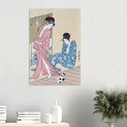 Majestic Japanese Woodblock Art Print Playful Cat Biting Kimono Kitagawa Utamaro Ukiyo e Masterpiece Poster Woodblock And Asian Art