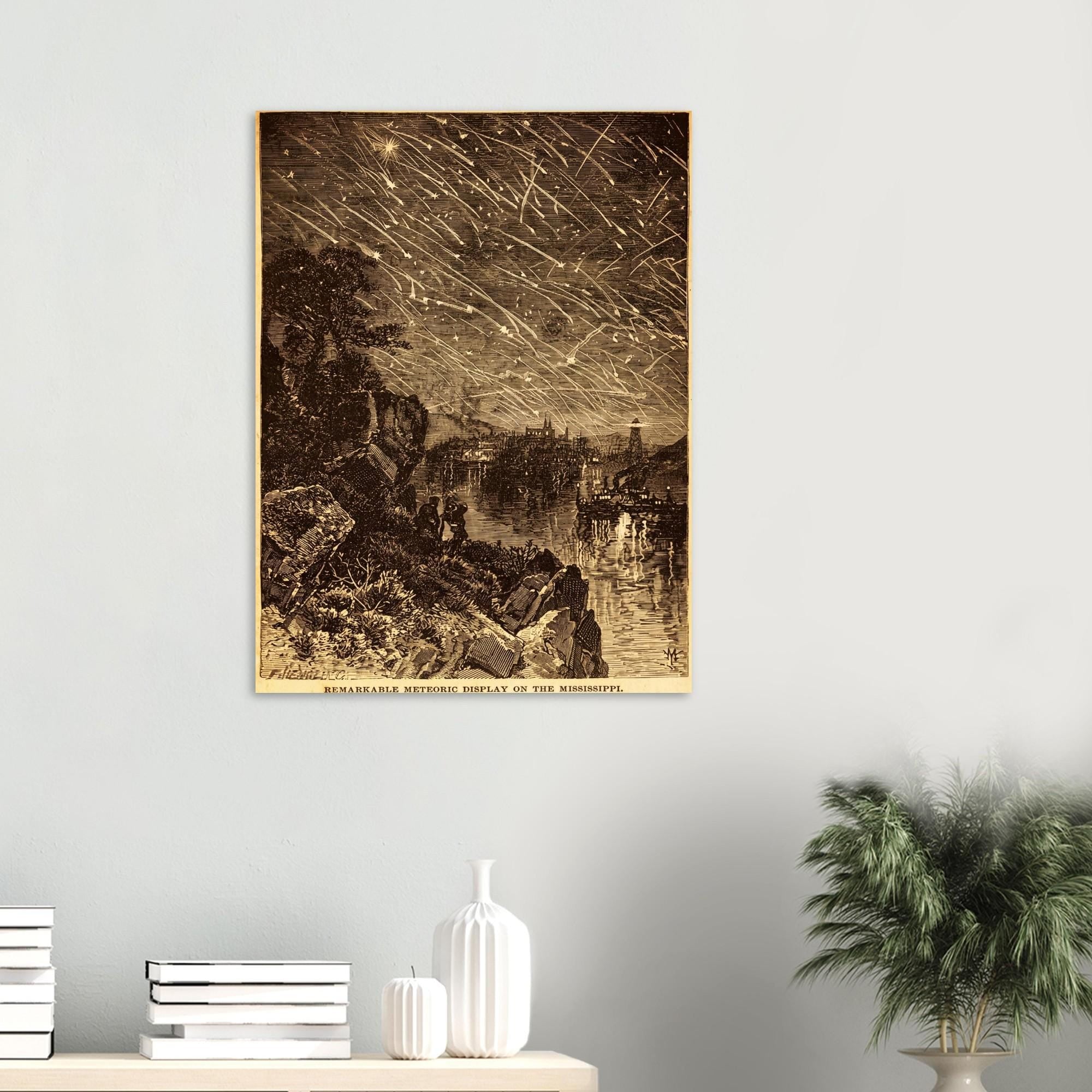 Vintage Meteor Shower Wall Art Antique Night Sky Print Historic Astronomy Decor Celestial Illustration Dark Academia Moody