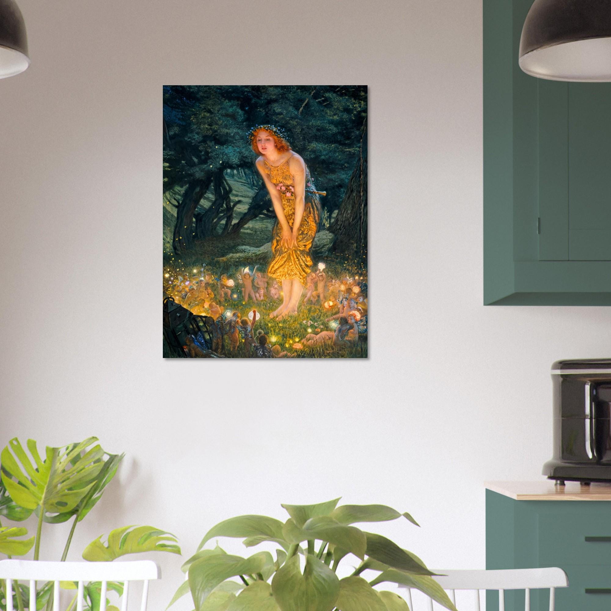 Edward Robert Hughes Midsummer Eve Vintage Fairy Art Print Victorian Enchanted Forest Painting Whimsical Fairycore Myth Symbolism