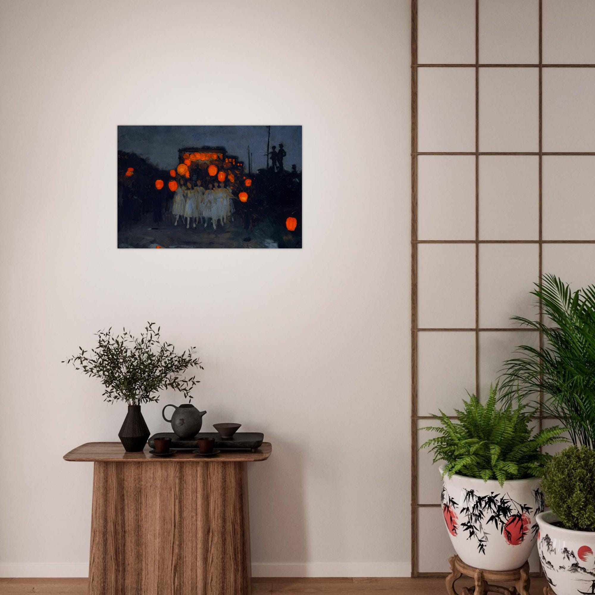 Moody Lantern Parade Impressionist Wall Art Print Dark Academia Night Garden Painting Vintage Style Girls Dark Academia Moody