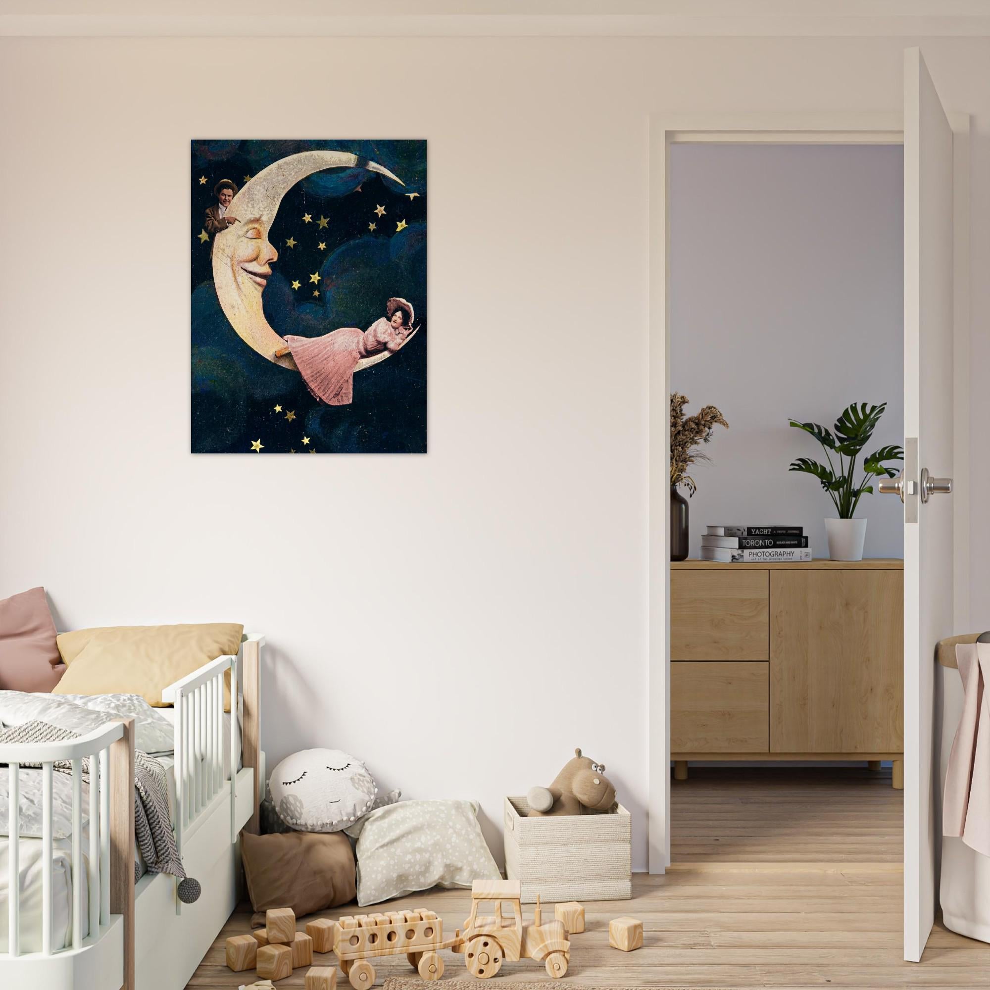 Vintage Moon Art Print Antique Celestial Wall Decor Victorian Man In The Moon Poster Art Nouveau Vintage Romance Crescent Moon