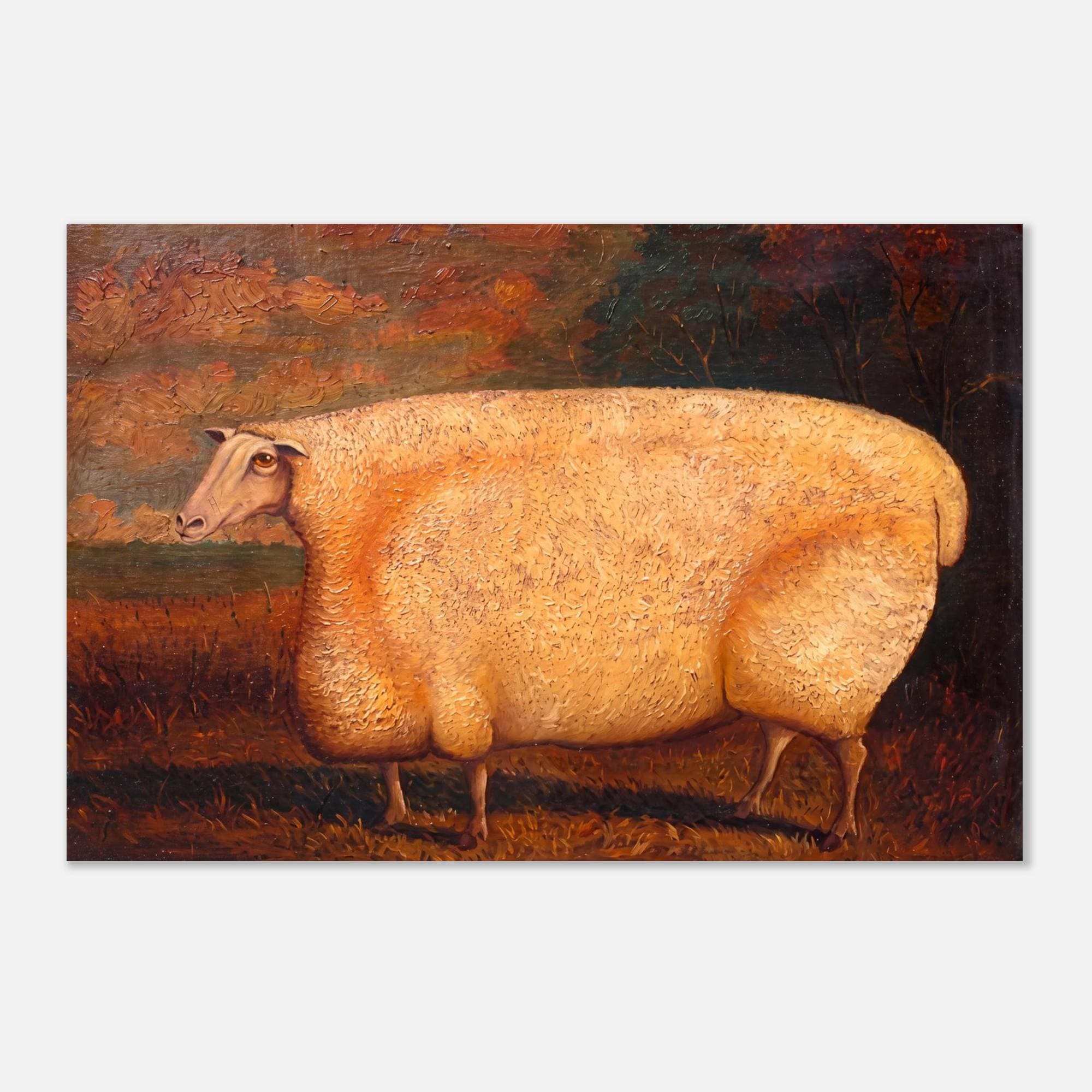 Vintage Fat Sheep Oil Painting Poster Antique Farmhouse Country Livestock Primitive Cottagecore Canvas Print Wall Animals Creatures