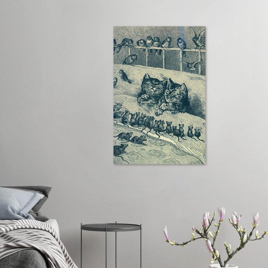 Vintage Cat Print Sleeping Kittens Victorian Illustration Antique Animal Sketch Black and White Wall Art Dark Academia & Moody