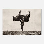 Antique Shouldering the Imitation Ox 1909 Vintage Photograph Weird Surreal Wall Art Man Lifting Cow Print Dark Academia Moody