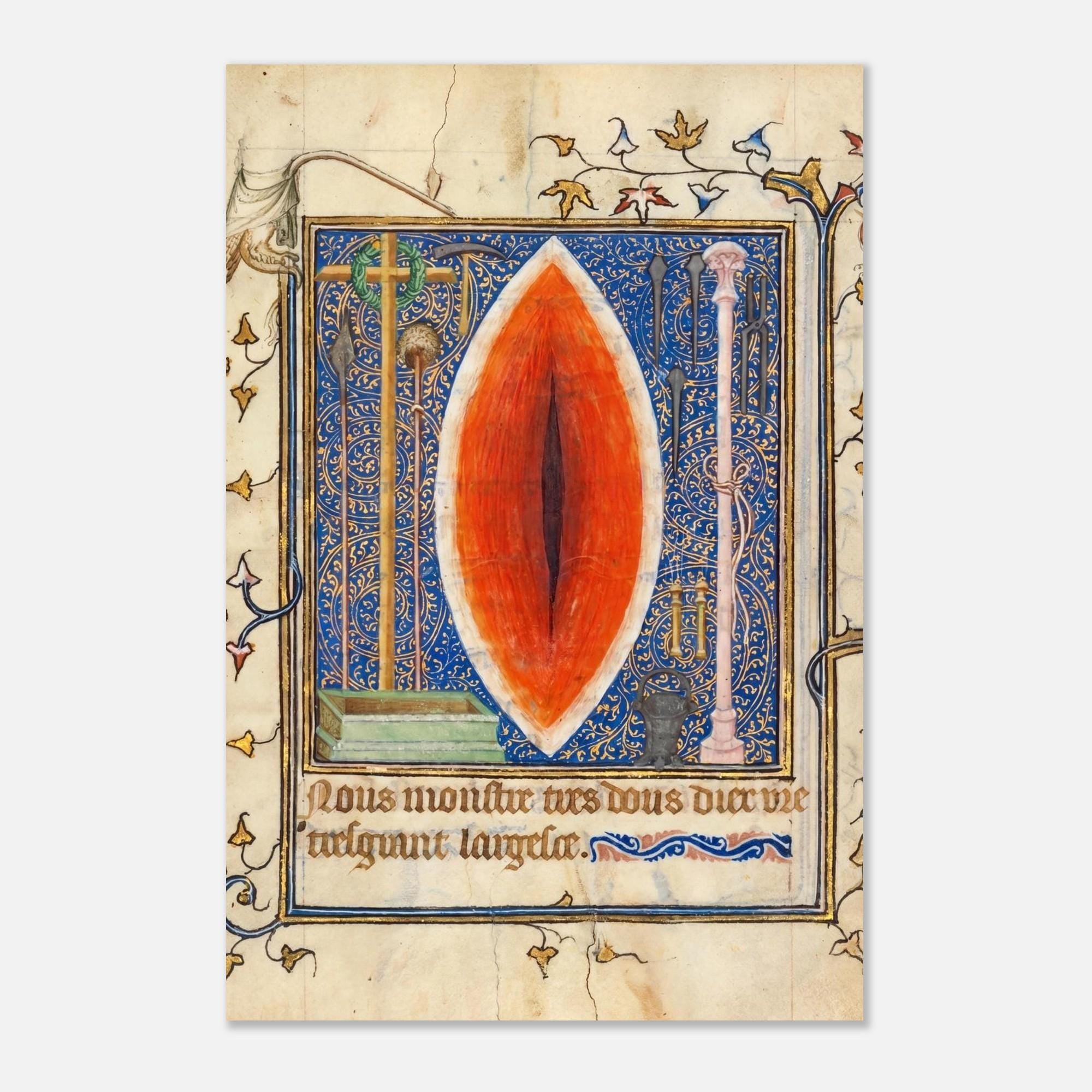 Wound of Christ Medieval Manuscript Art Print 1349 Jean le Noir Prayer Book of Bonne of Luxembourg Dark Academia & Moody