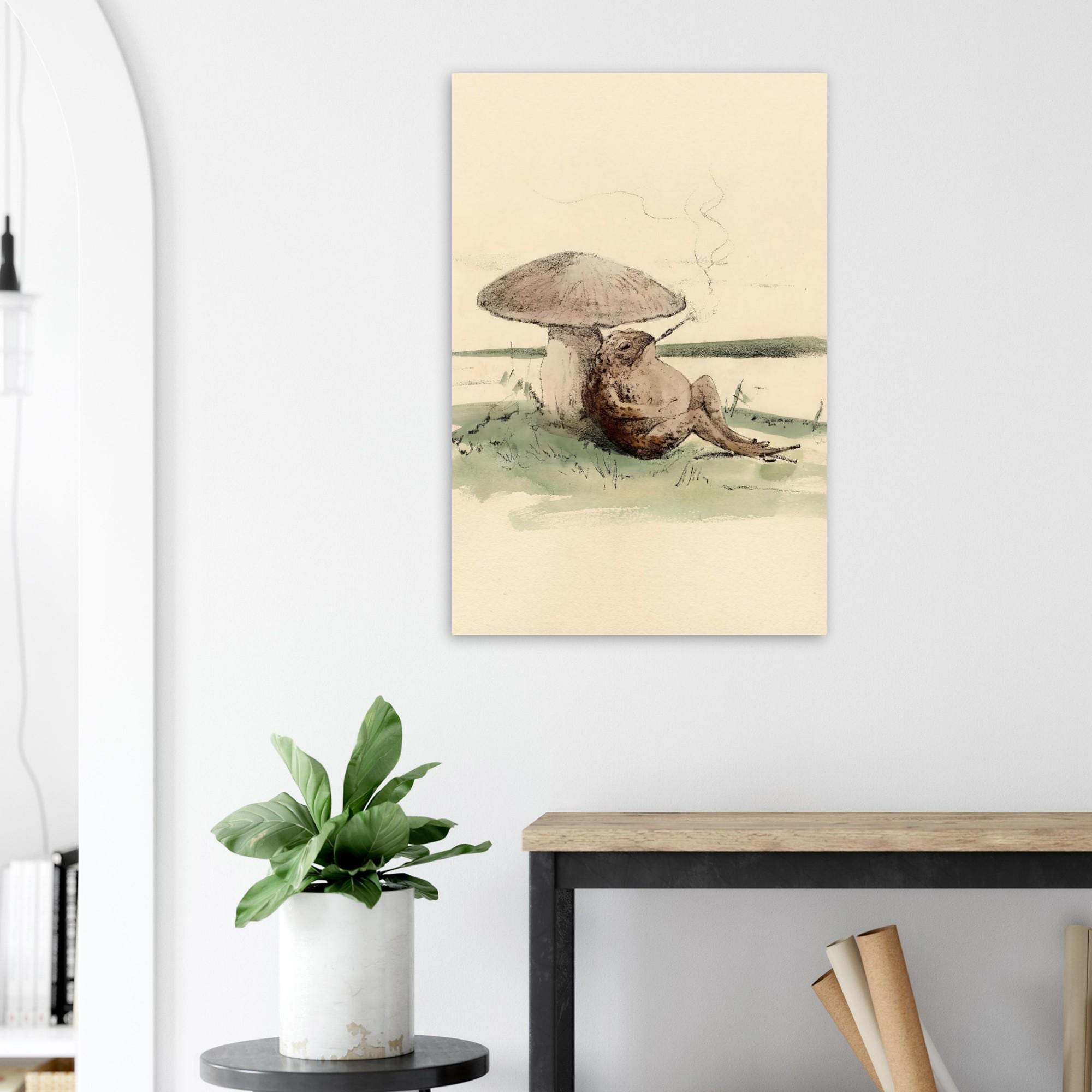 Smoking Toad Art Print | Vintage Frog Mushroom Illustration | Victorian Animal Wall Art | Cottagecore Decor | Dark Academia Art