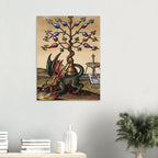 Vintage Alchemical Dragon Art Print Occult Tree of Life Woodcut Illustration Alchemy Distillation Poster Myth Symbolism
