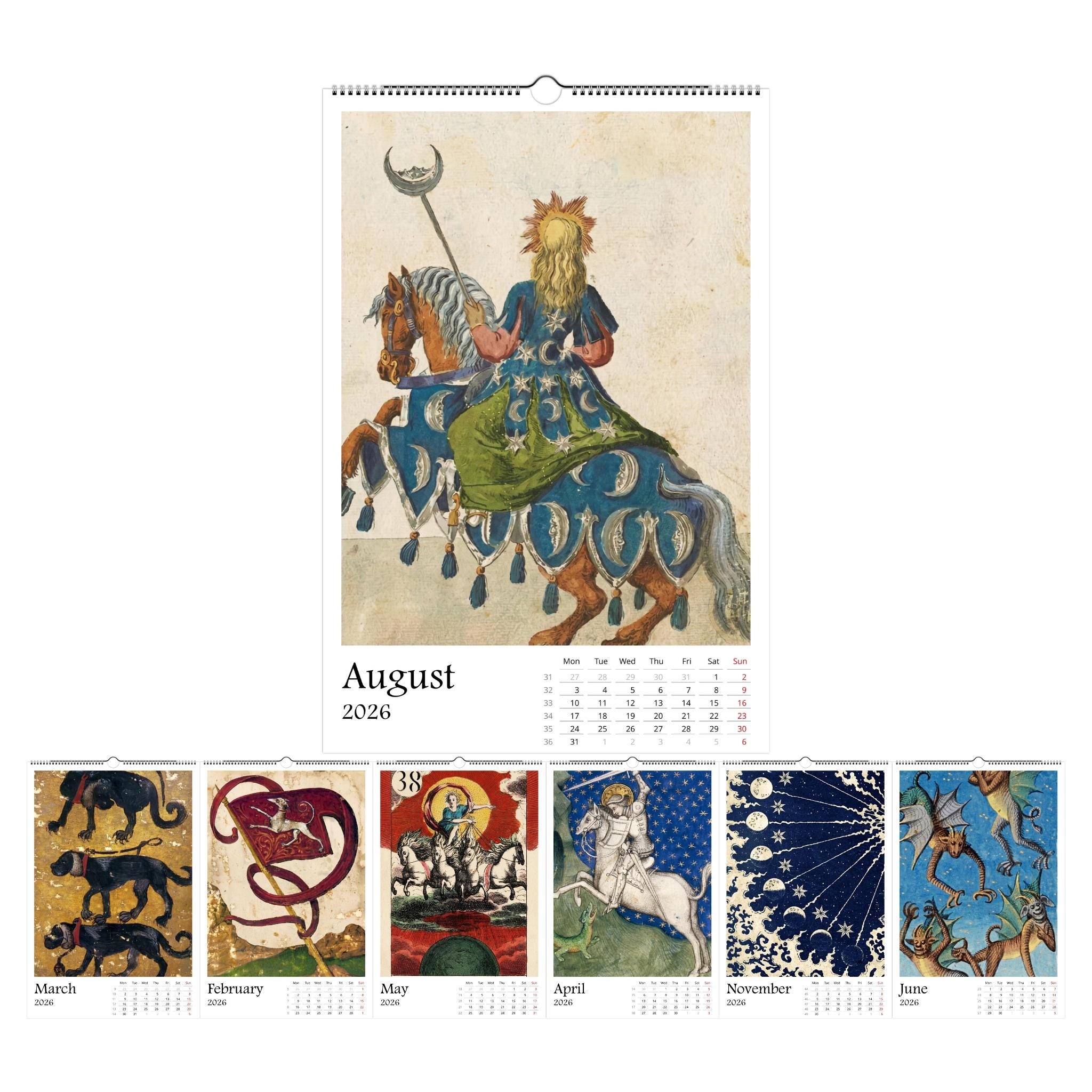 Medieval Marginalia 2026 Art Calendar 11x16.5, Gothic Art, Bizarre Creature, Dark Academia, Weird Medieval, Art Lover Gift