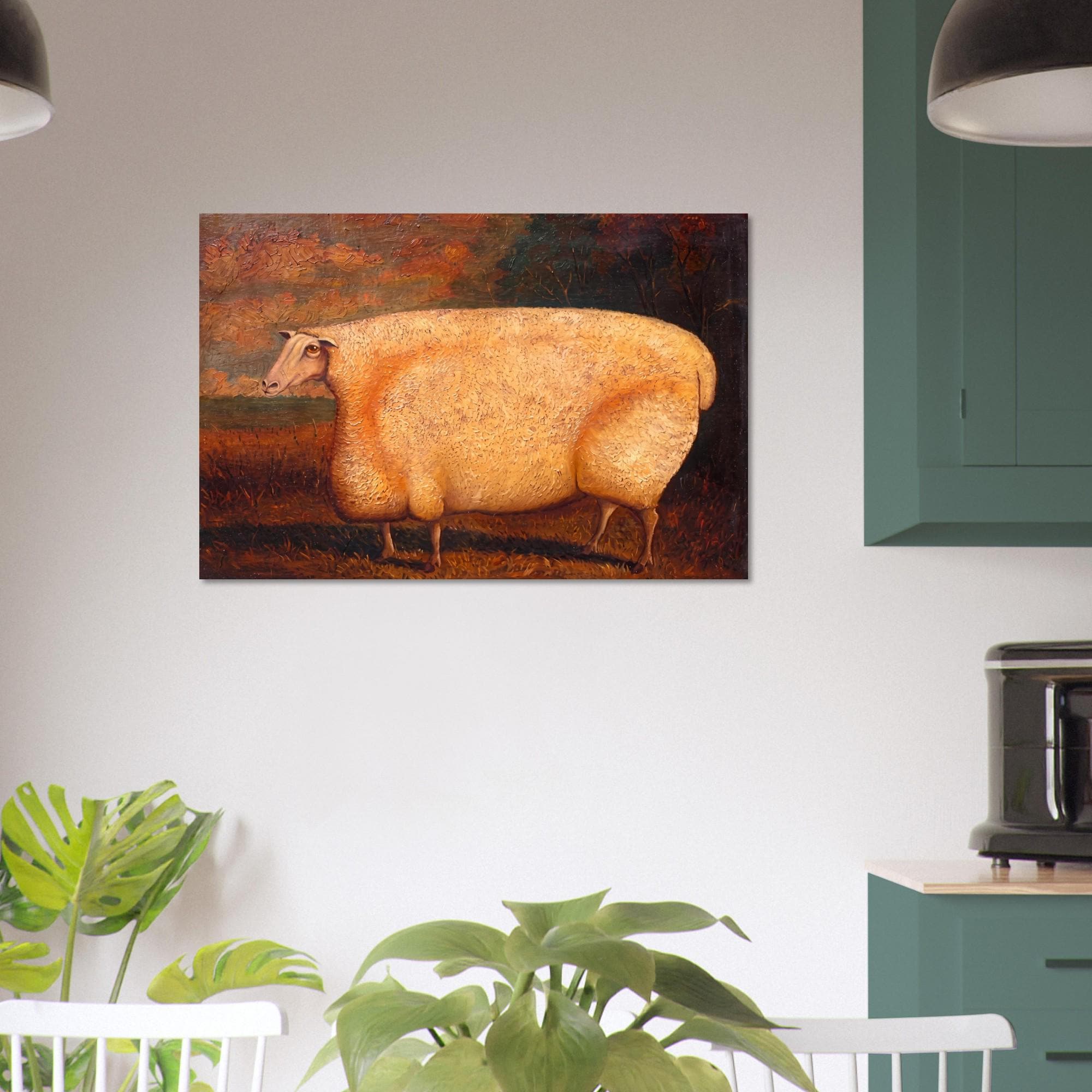 Vintage Fat Sheep Oil Painting Poster Antique Farmhouse Country Livestock Primitive Cottagecore Canvas Print Wall Animals Creatures