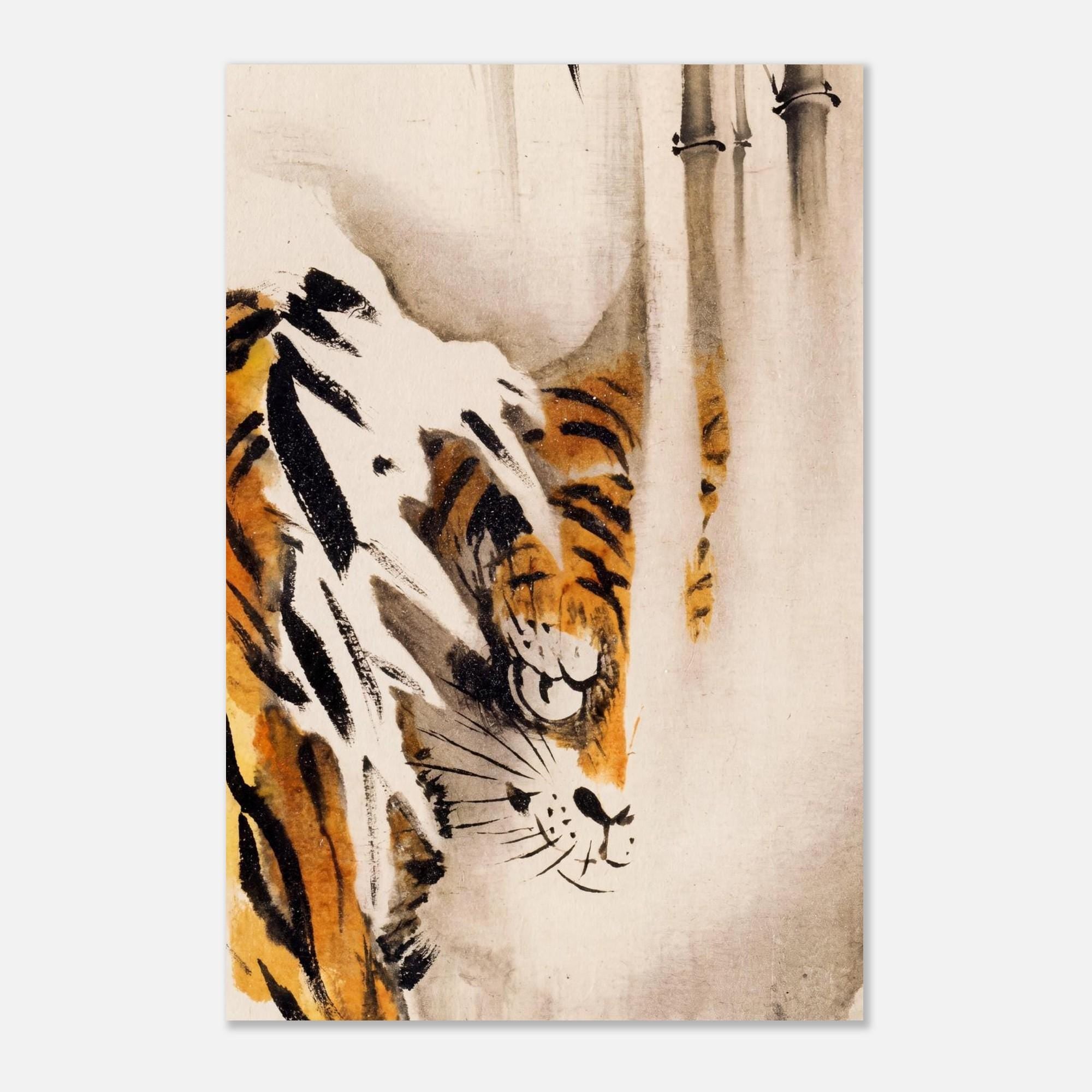 Japanese Tiger Art Print Vintage Sumi e Ink Wash Painting Maruyama Okyo Masterpiece Edo Period Wall Decor Woodblock Asian Art