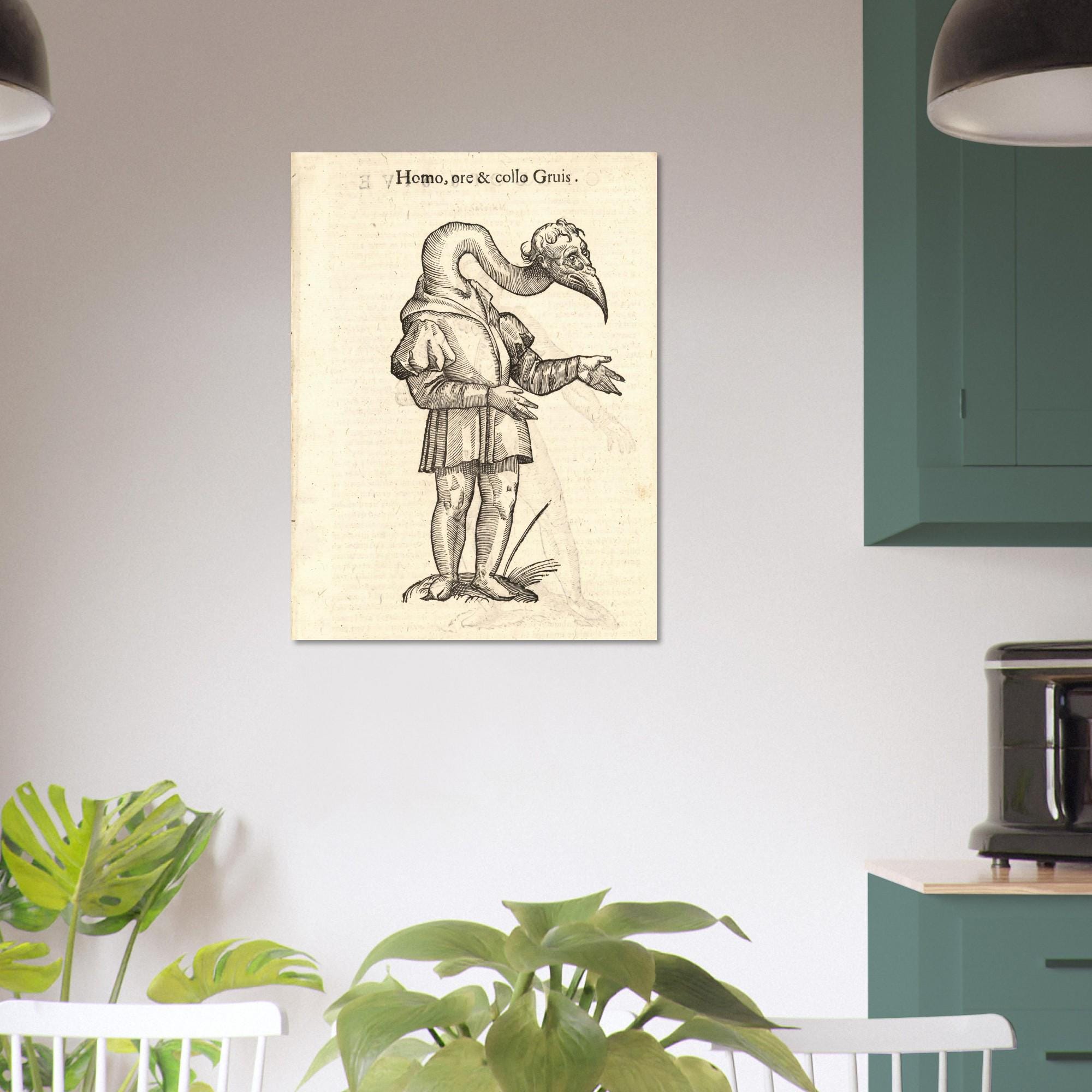 Vintage Monster Woodcut Print Myth Symbolism Renaissance Creature Poster Antique Bird Man Illustration Dark Academia Wall Art