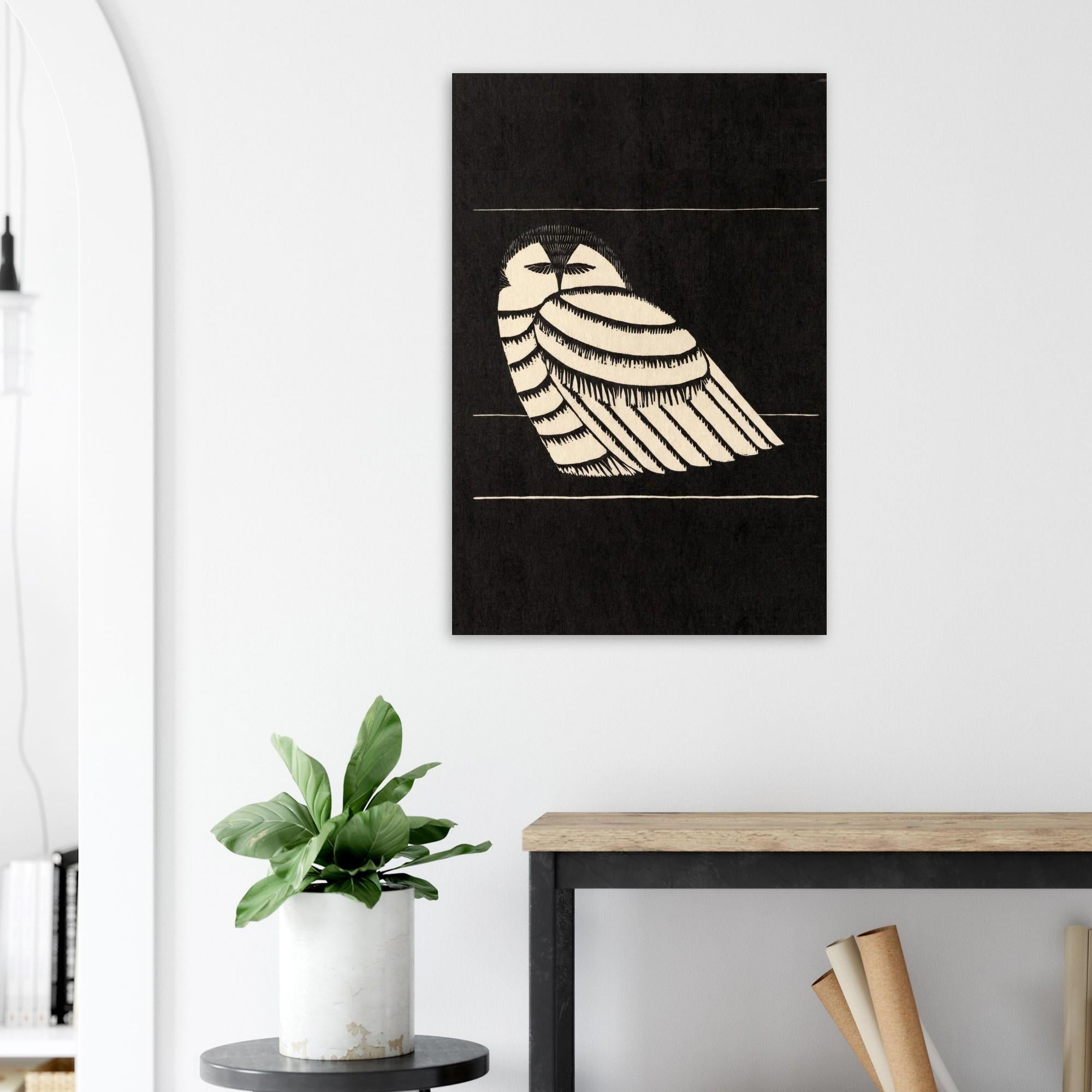 Samuel Jessurun de Mesquita Owl Woodcut Art Print | Minimalist Monochrome Bird Wall Decor | Vintage Mid Century Modernist Poster