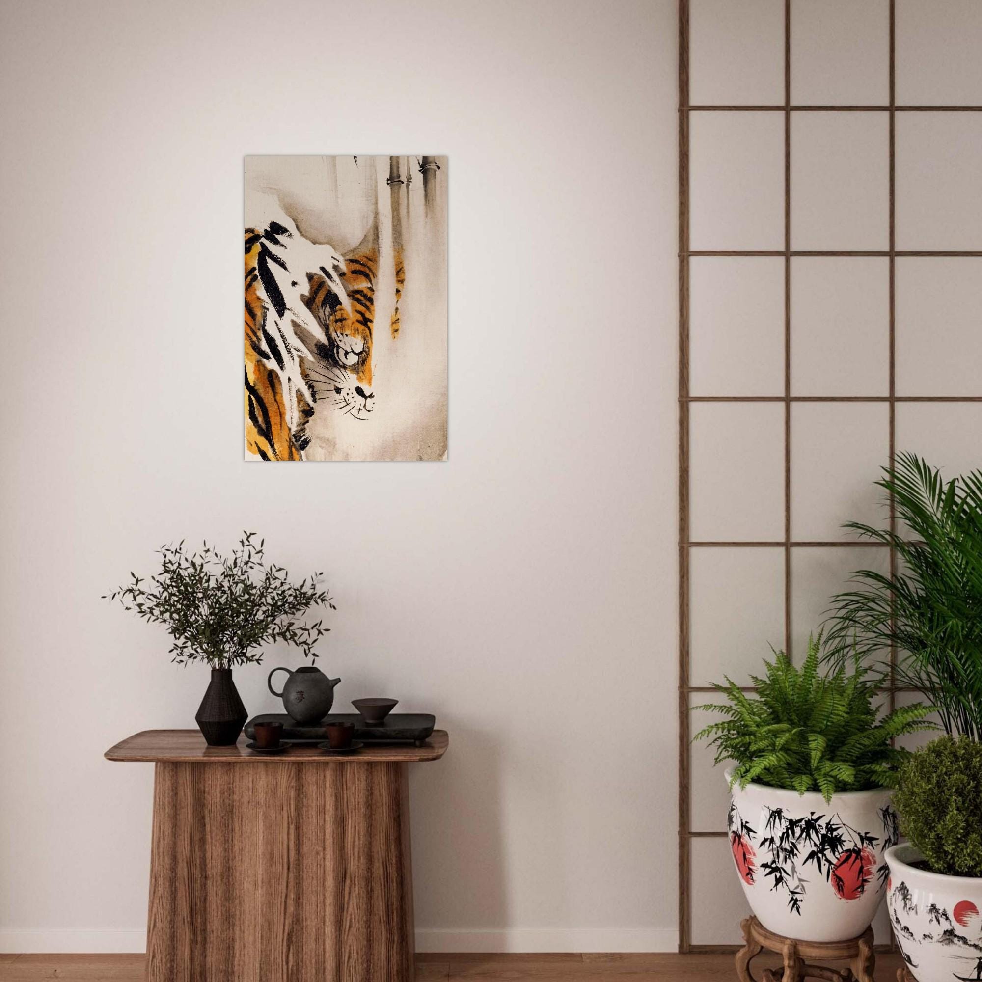 Japanese Tiger Art Print Vintage Sumi e Ink Wash Painting Maruyama Okyo Masterpiece Edo Period Wall Decor Woodblock Asian Art