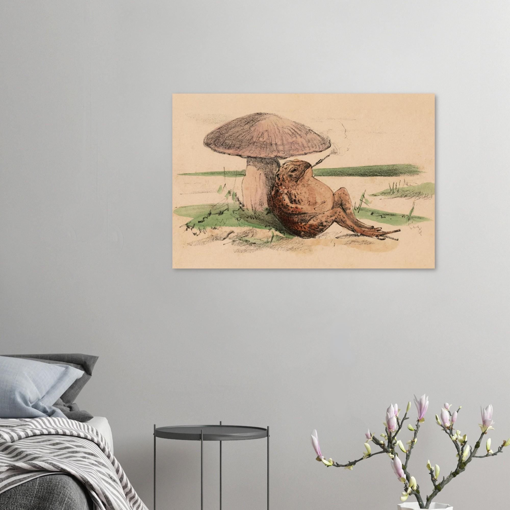Vintage Toad Smoking Art Print | Mushroom Wall Art | Goblincore Decor | Retro Frog Illustration | Whimsical Animal Art | Art Print
