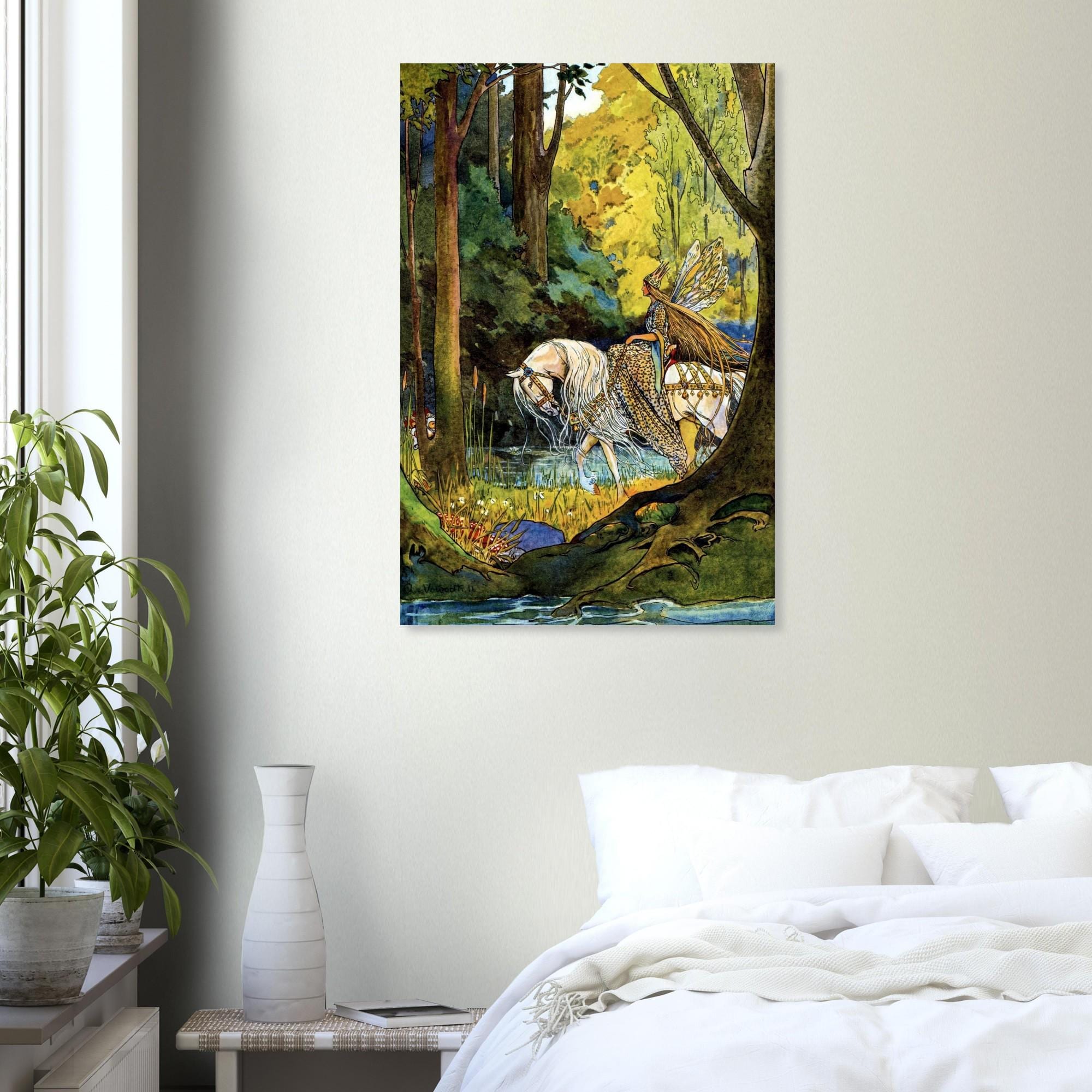 Vintage Fairy Queen Riding White Horse Art Print, Alice B Woodward 1911 Enchanted Forest Illustration, Art Nouveau & Vintage
