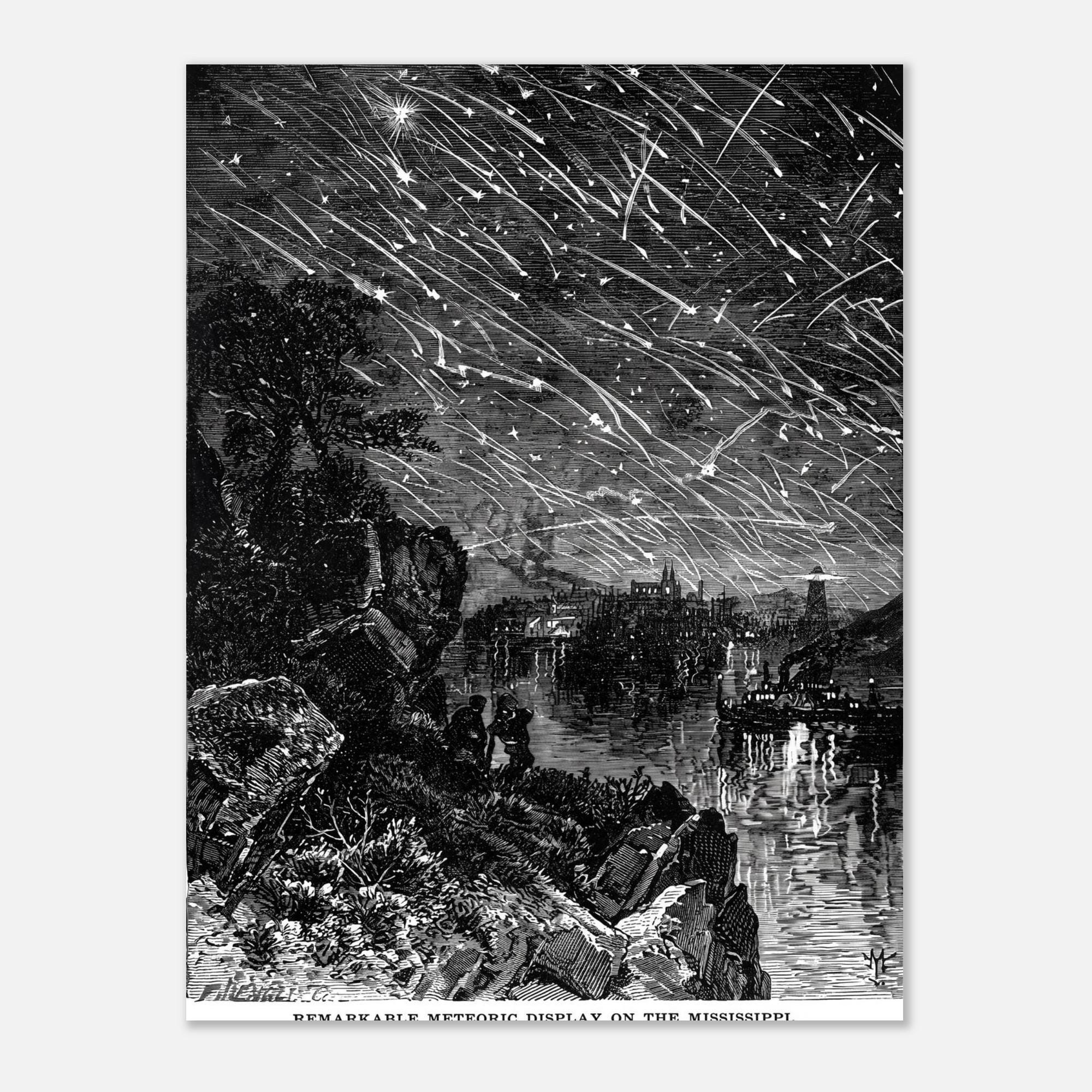 Vintage Meteor Shower Wall Art Antique Night Sky Print Historic Astronomy Decor Celestial Illustration Dark Academia Moody