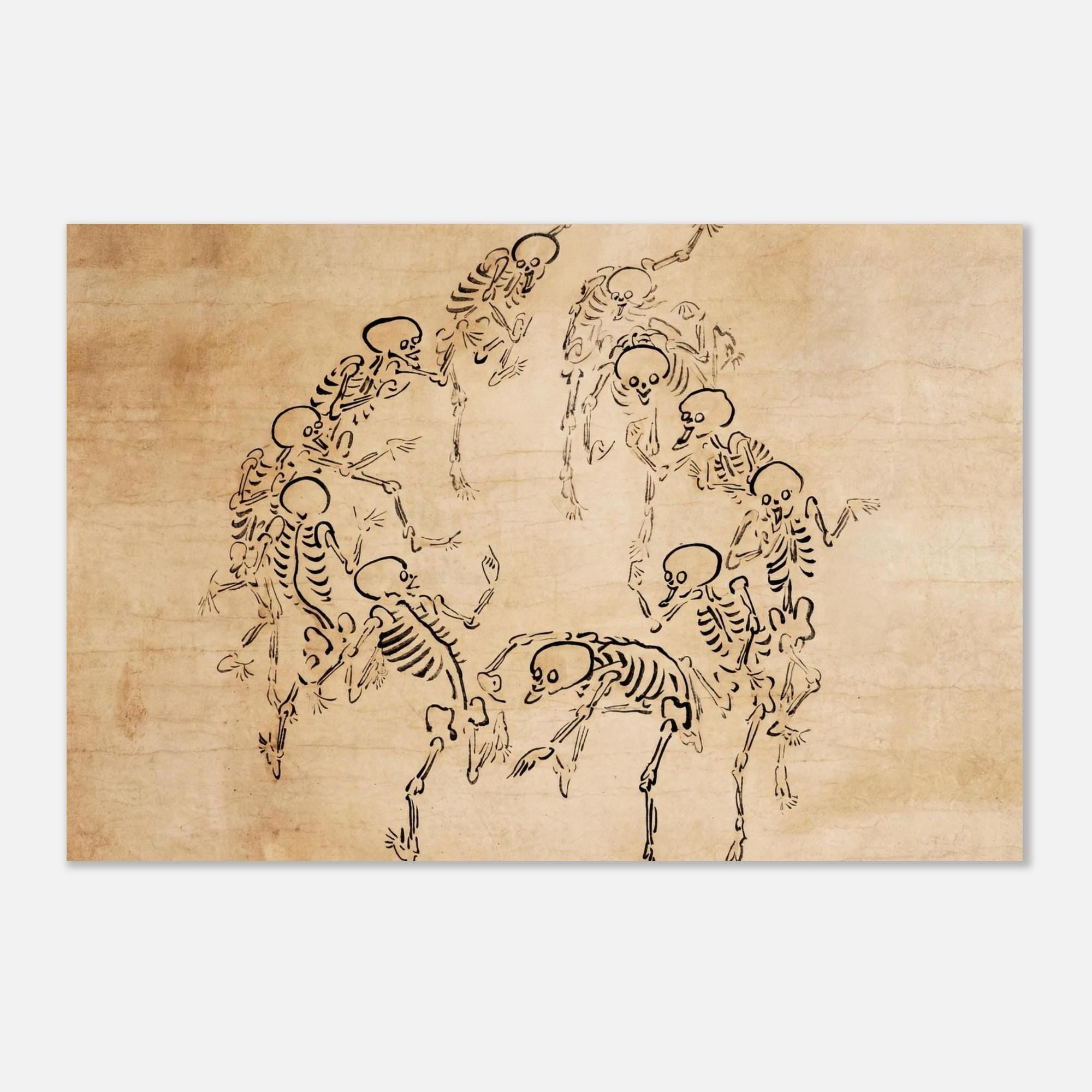 Kawanabe Kyosai Japanese Skeleton Art Print Vintage Skeletons Dancing Circle Macabre Wall Decor Poster Woodblock Asian Art