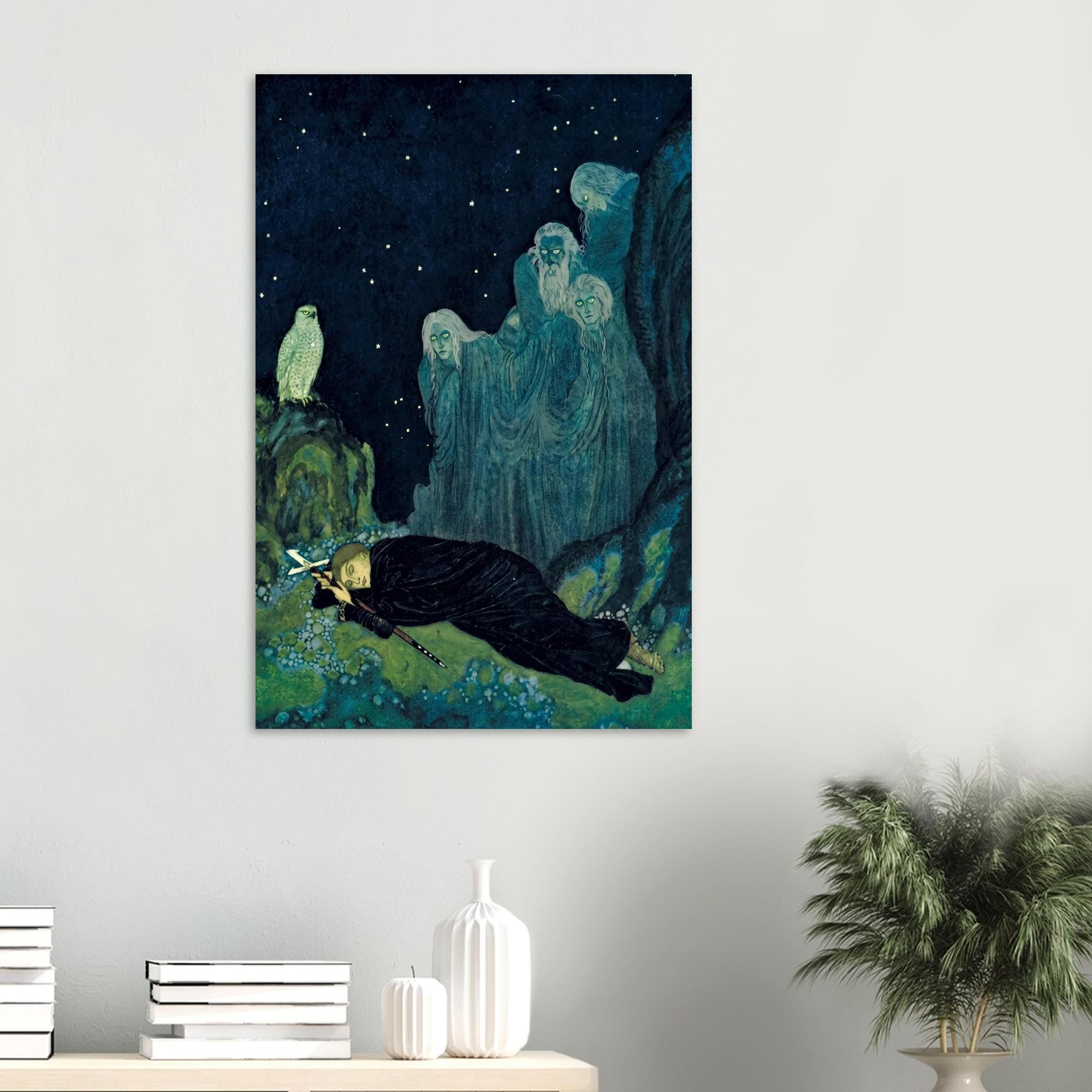 John Bauer The Boy Who Was Never Afraid Vintage Swedish Folklore Print Mystical Nordic Mythology Art Ghostly Spirits Myth and Symbolism