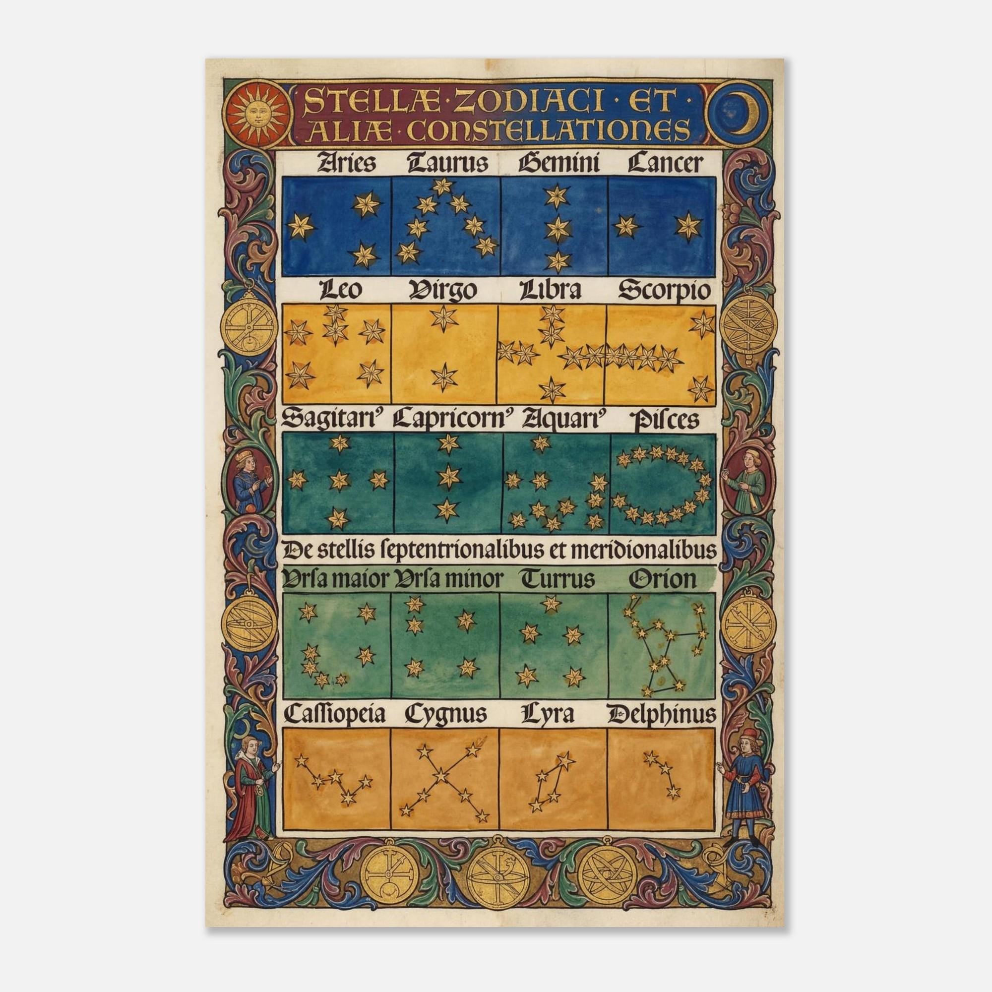 Vintage Zodiac Constellation Art Print | Medieval Astrology Woodcut Wall Art | Antique Star Chart Poster | Gothic Celestial Decor