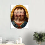 Renaissance Holy Trinity Three Faces Wall Art Print Weird Religious Renaissance Painting Vintage Christian Canvas Sacred Medieval Icons