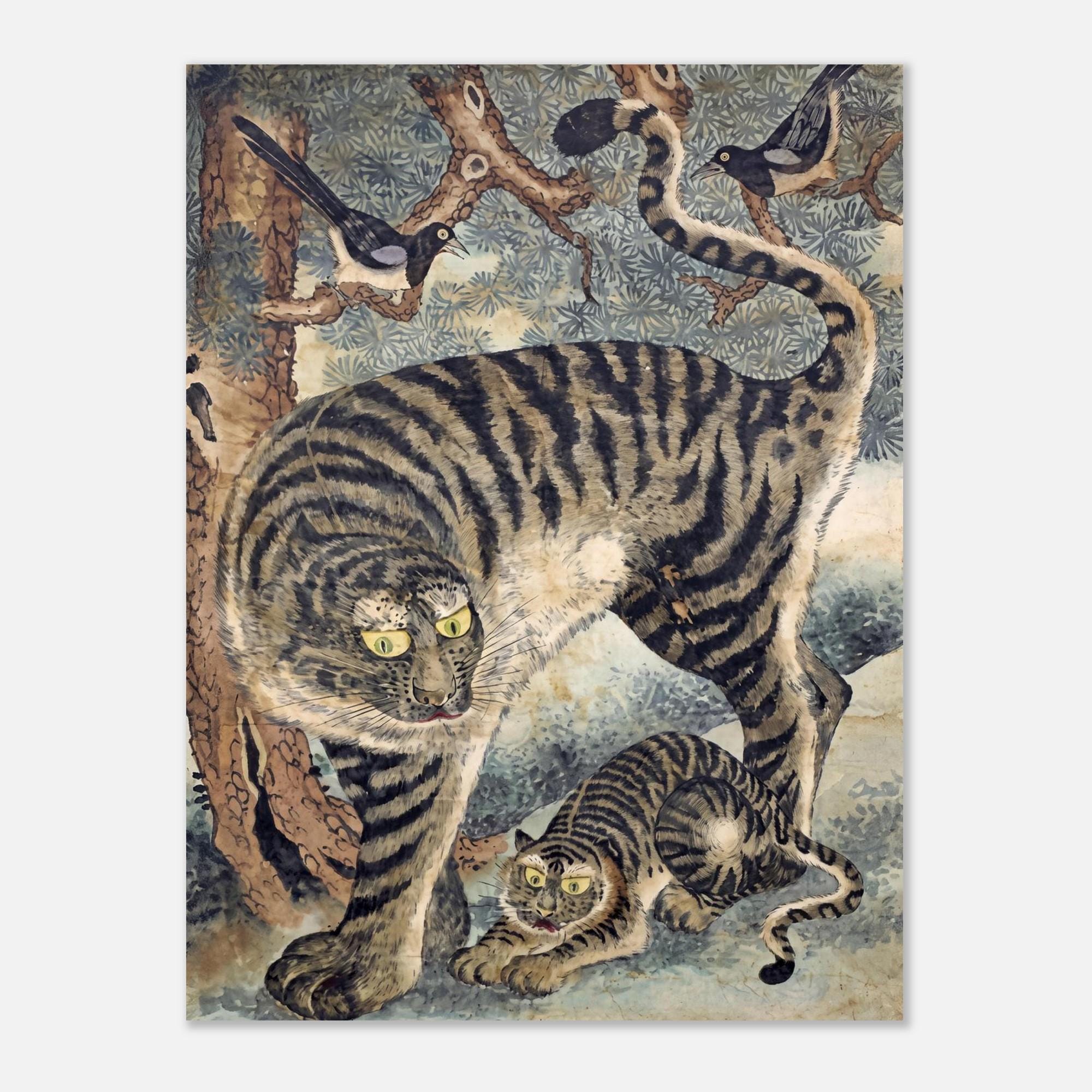 Korean Folk Art Tiger Print Vintage Asian Wall Decor Traditional Animal Painting Animals And Creatures