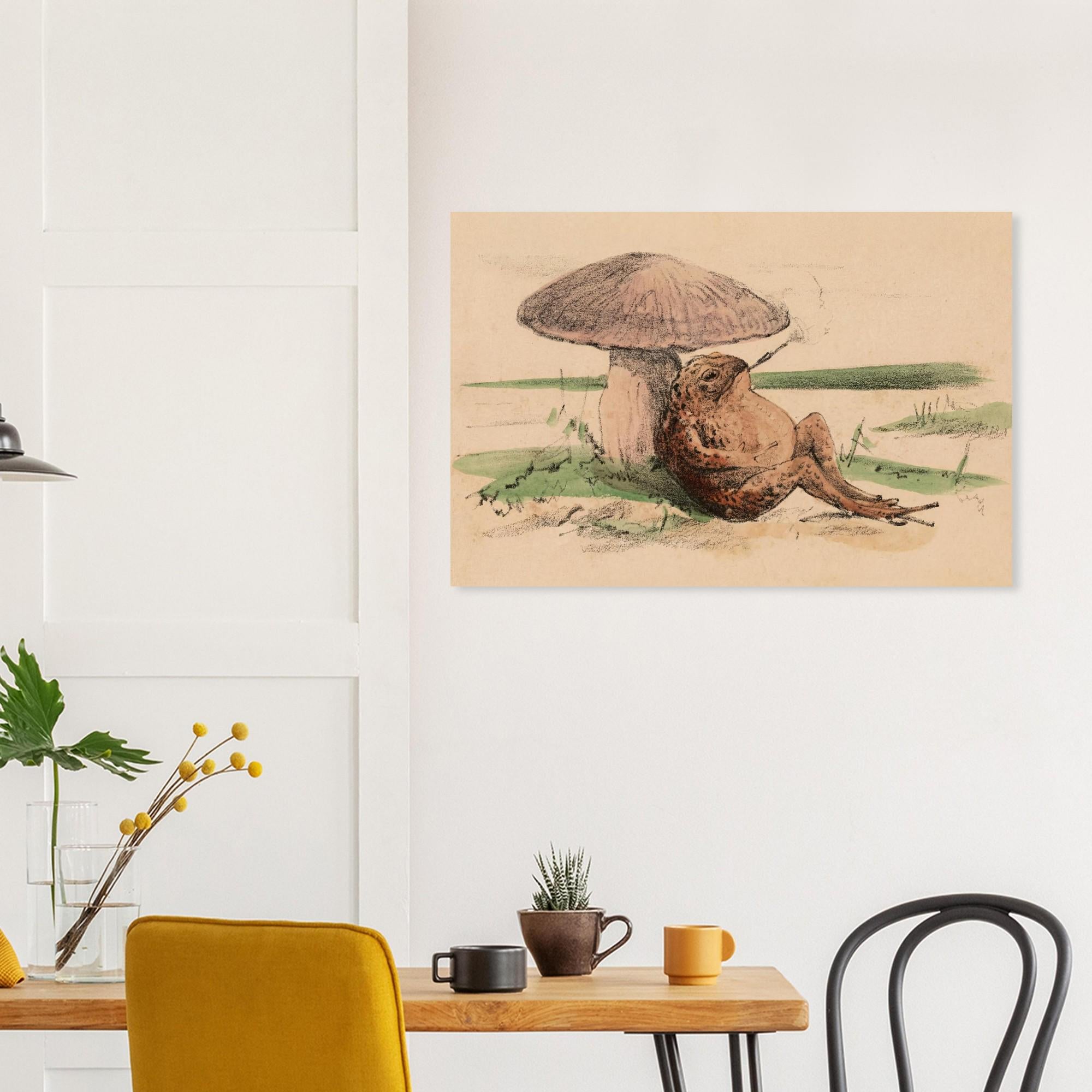 Vintage Toad Smoking Art Print | Mushroom Wall Art | Goblincore Decor | Retro Frog Illustration | Whimsical Animal Art | Art Print