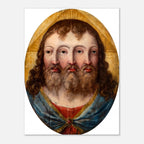 Renaissance Holy Trinity Three Faces Wall Art Print Weird Religious Renaissance Painting Vintage Christian Canvas Sacred Medieval Icons
