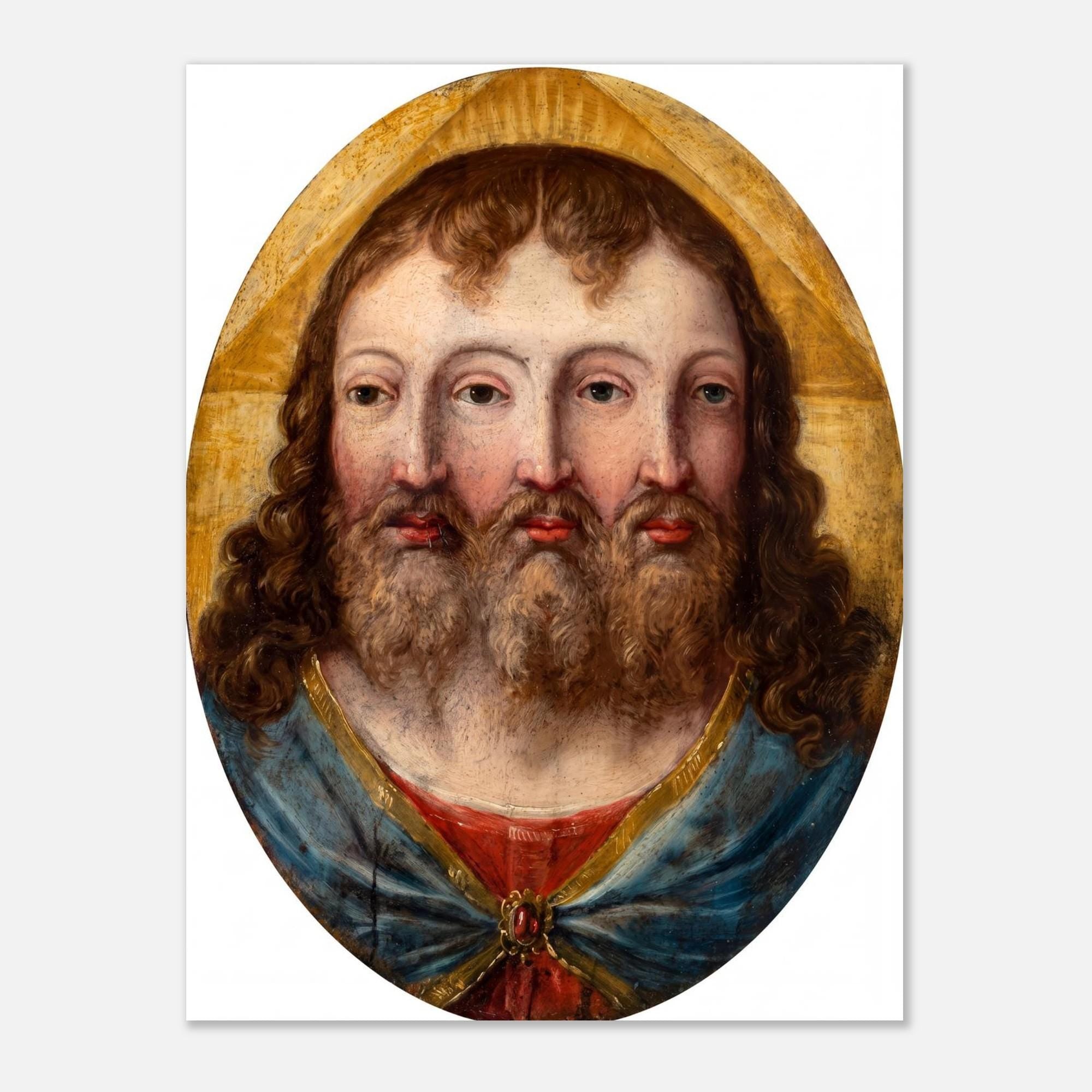 Renaissance Holy Trinity Three Faces Wall Art Print Weird Religious Renaissance Painting Vintage Christian Canvas Sacred Medieval Icons