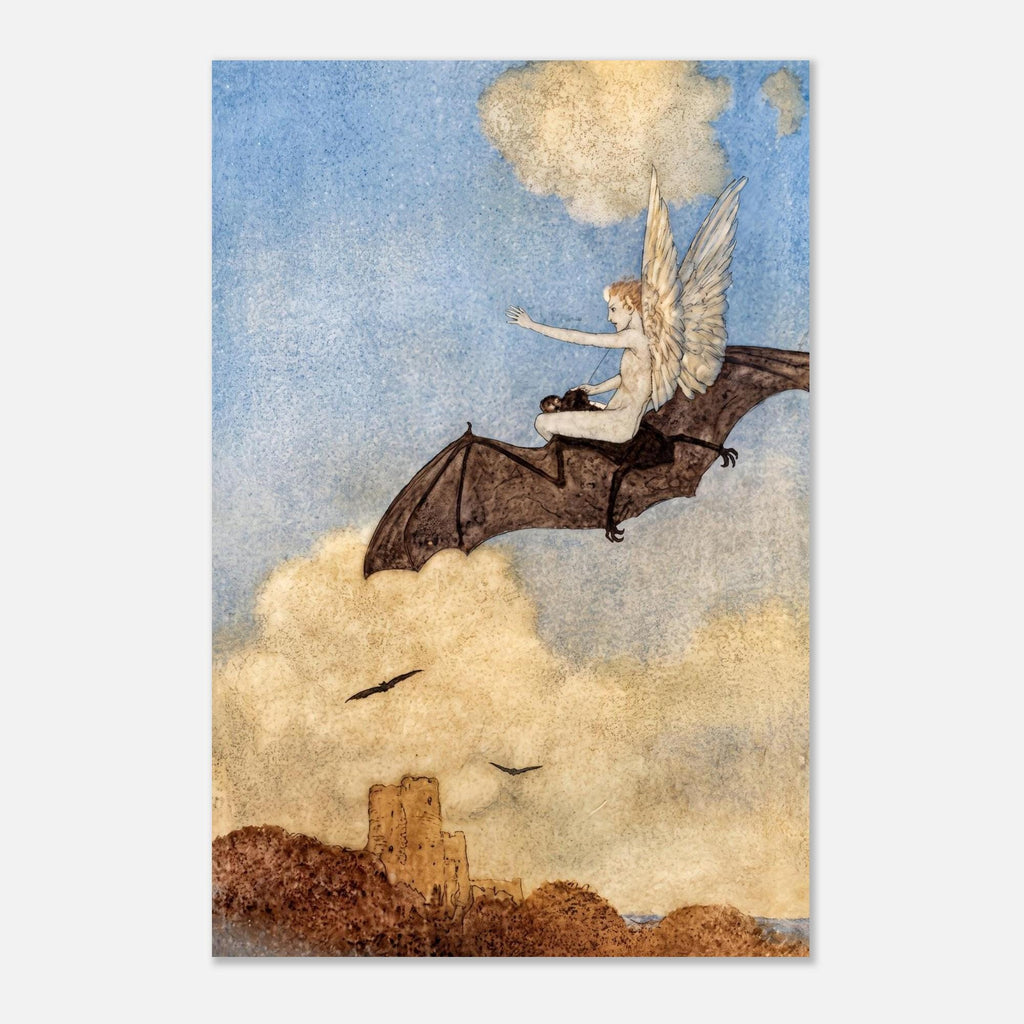 Ariel on a Bat Back Louis Rhead Illustration Shakespeare The Tempest Art Gothic Fairy Decor Dark Academia Dark Fantasy Macabre