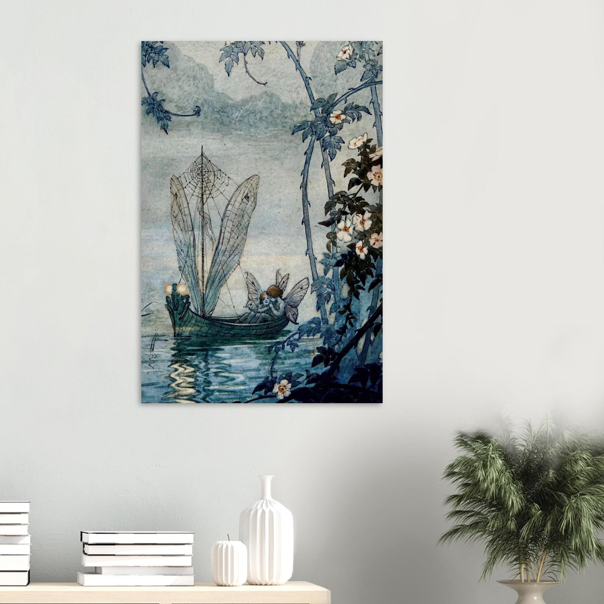 Warwick Goble Fairy Print Nautilus Boat Spider Web Sail Victorian Nursery Art Whimsical Wall Decor Print Art Nouveau & Vintage