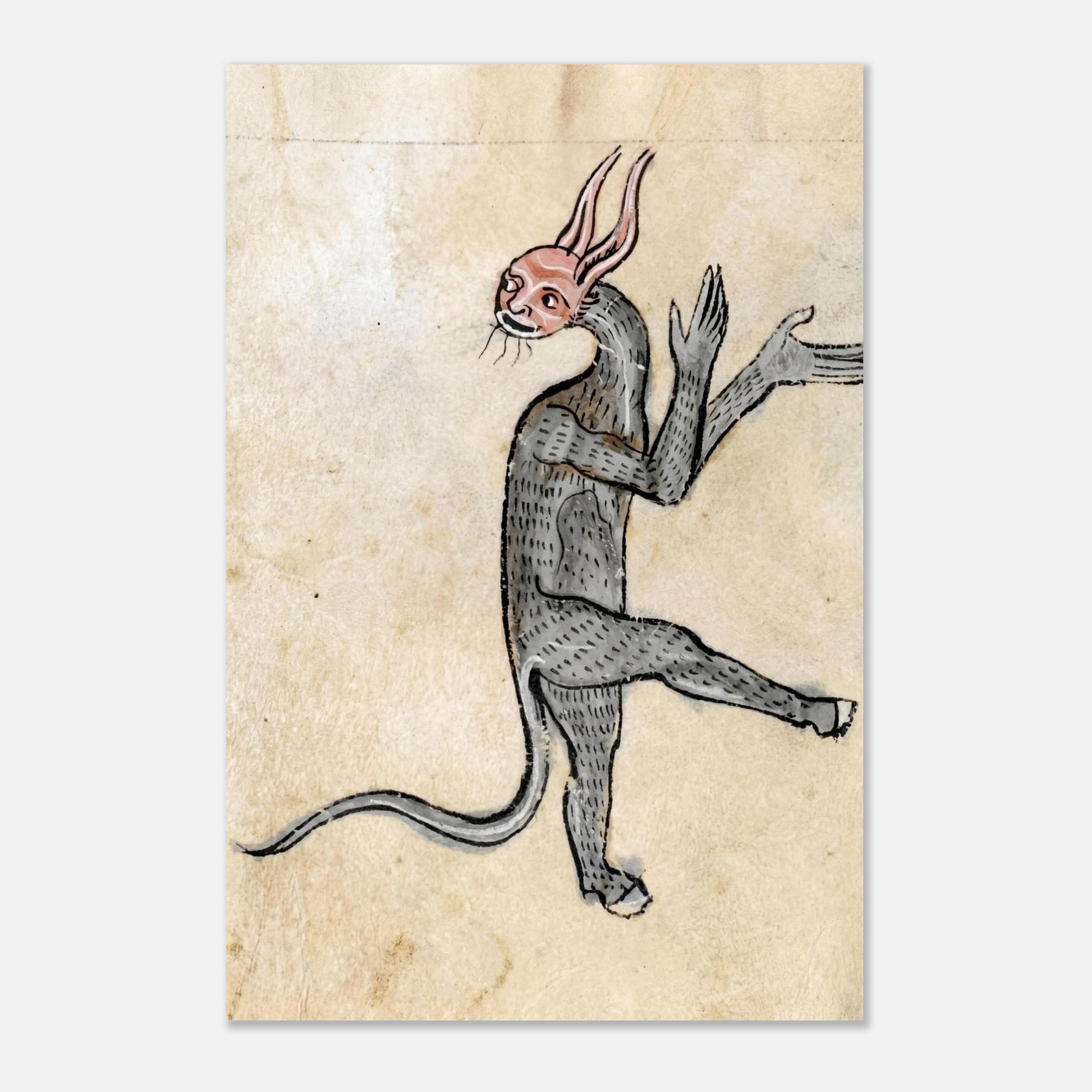 Weird Medieval Hybrid Creature Art Print, Oddity Marginalia Dancing Beast Poster, Illuminated Manuscript, Animals & Creatures