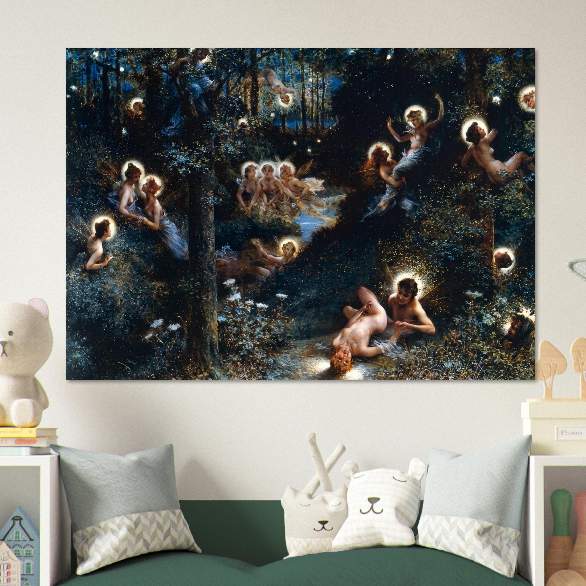 Vintage Firefly Nymphs Art Print Henri Camille Danger Les Lucioles Fairy Forest Painting Moody Wall Decor Myth Symbolism
