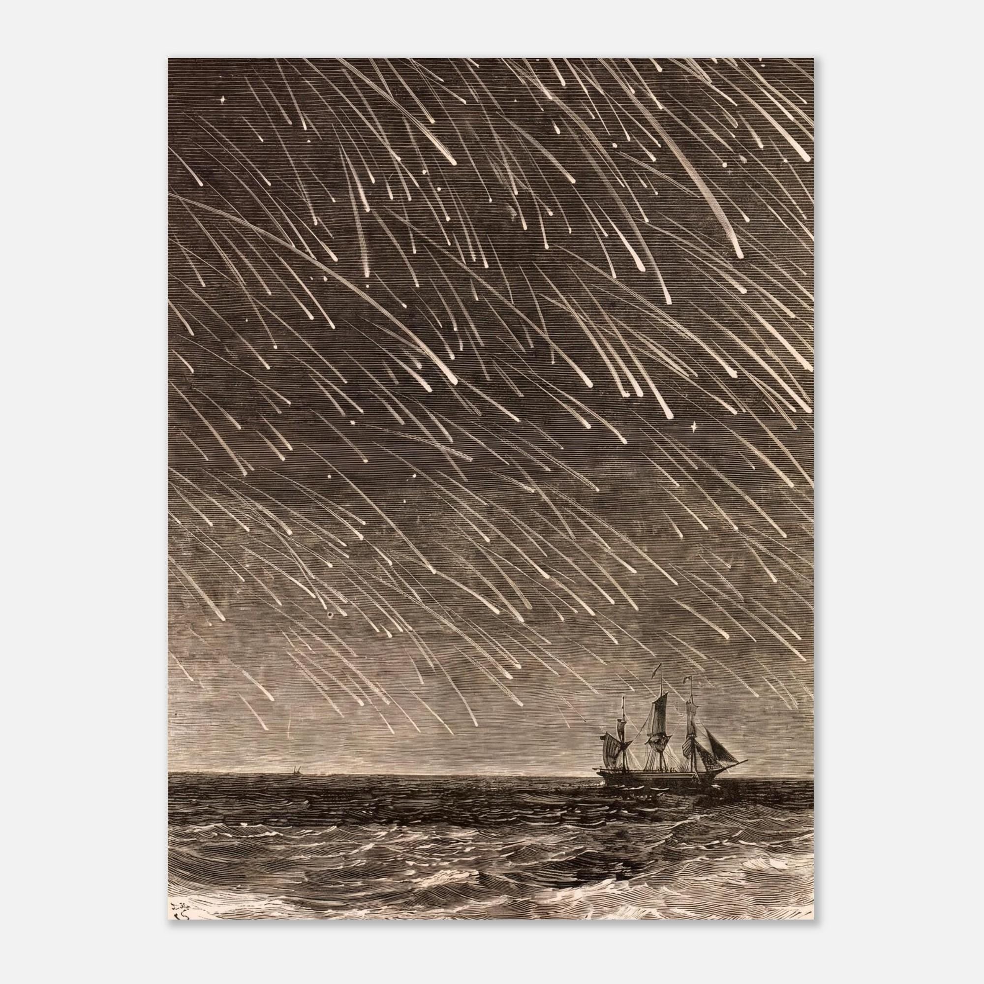 Vintage Meteor Shower Print Leonid Shooting Stars Wall Art Antique Celestial Sea Ship Poster Dark Academia Decor Celestial Astronomy