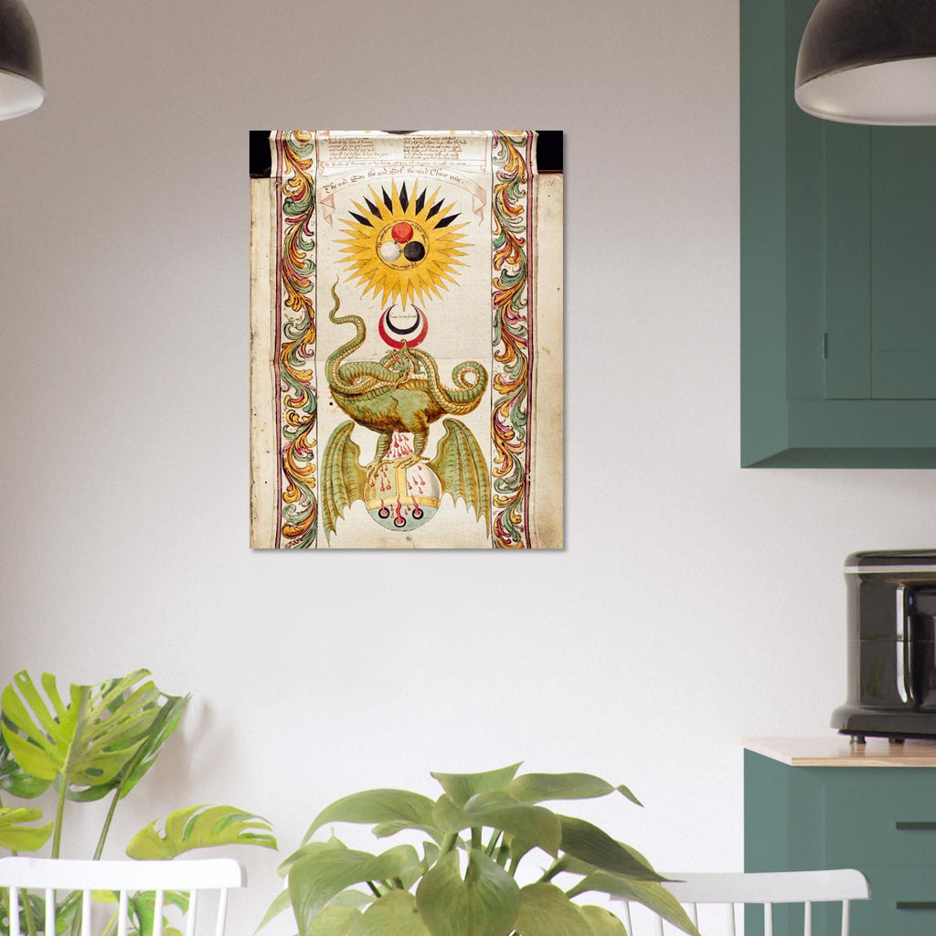Vintage Alchemical Dragon Manuscript Print Retro Esoteric Occult Wall Art Mystic Alchemy Poster Print Myth And Symbolism