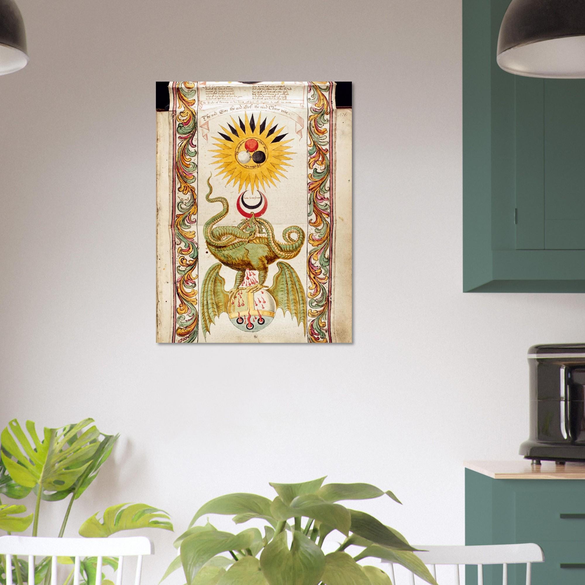 Vintage Alchemical Dragon Manuscript Print Retro Esoteric Occult Wall Art Mystic Alchemy Poster Print Myth And Symbolism
