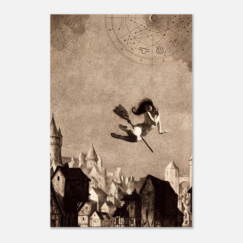 William Mortensen Off to the Sabbath Flying Witch Art Print Vintage Gothic Occult Wall Decor Moody Dark Fantasy & Macabre
