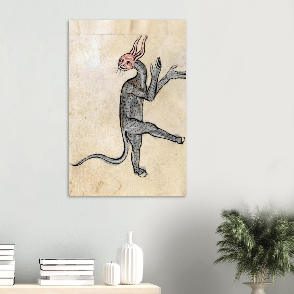 Weird Medieval Hybrid Creature Art Print, Oddity Marginalia Dancing Beast Poster, Illuminated Manuscript, Animals & Creatures