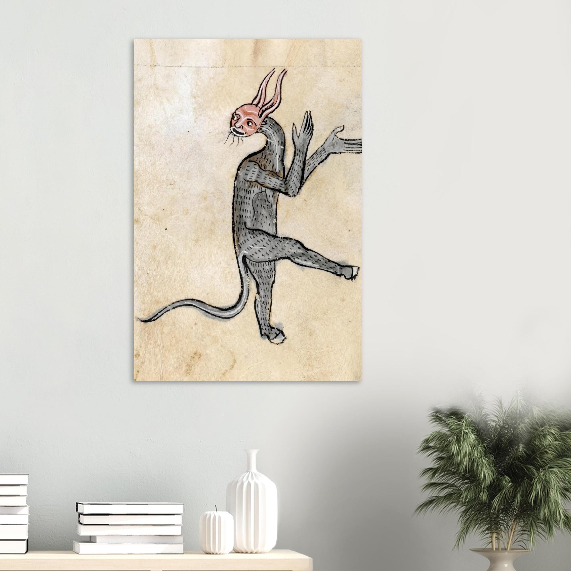 Weird Medieval Hybrid Creature Art Print, Oddity Marginalia Dancing Beast Poster, Illuminated Manuscript, Animals & Creatures
