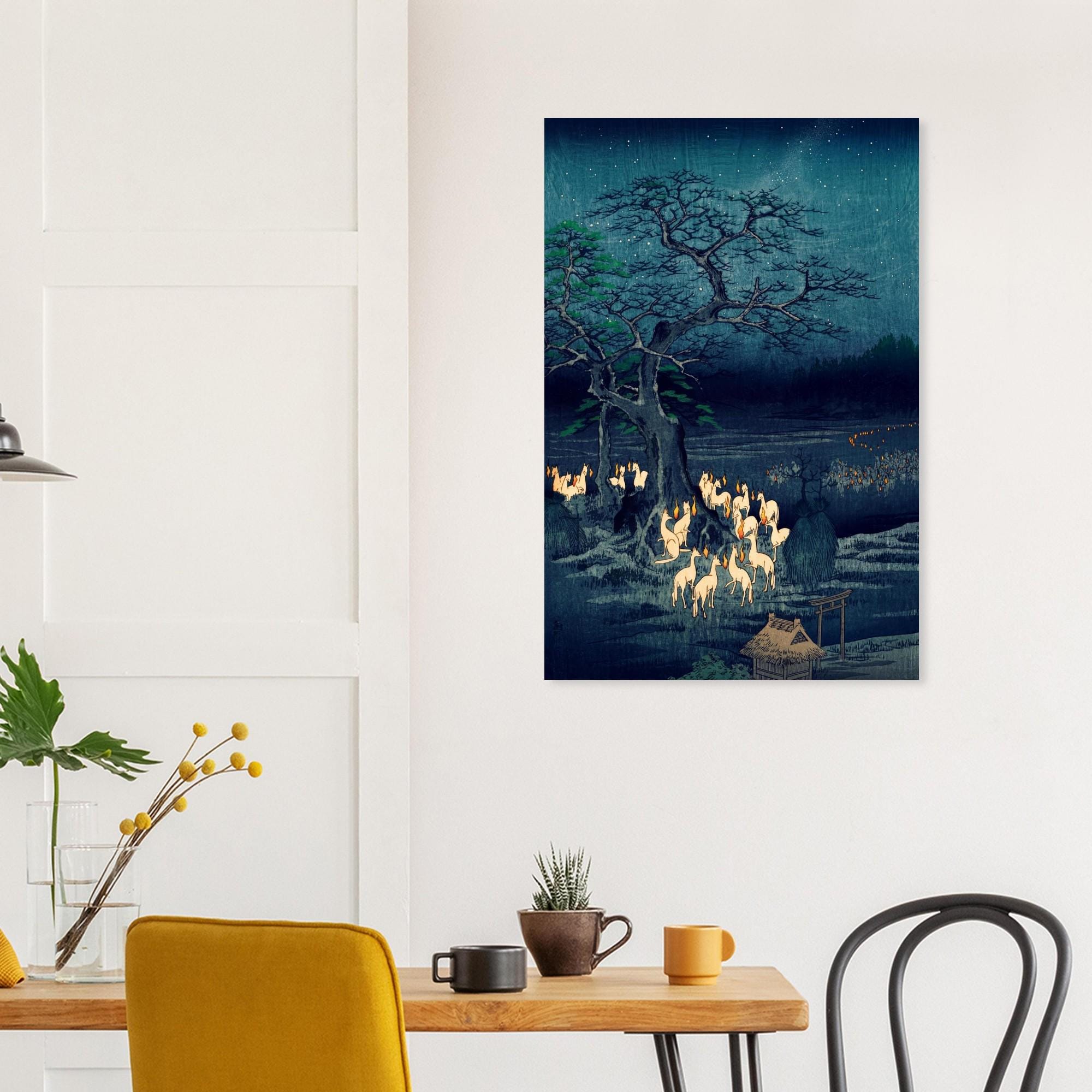Hiroshige Japanese Woodblock Print Foxfires at Changing Tree Oji Vintage Kitsune Mythology Poster Wall Art Woodblock & Asian Art C8SGw