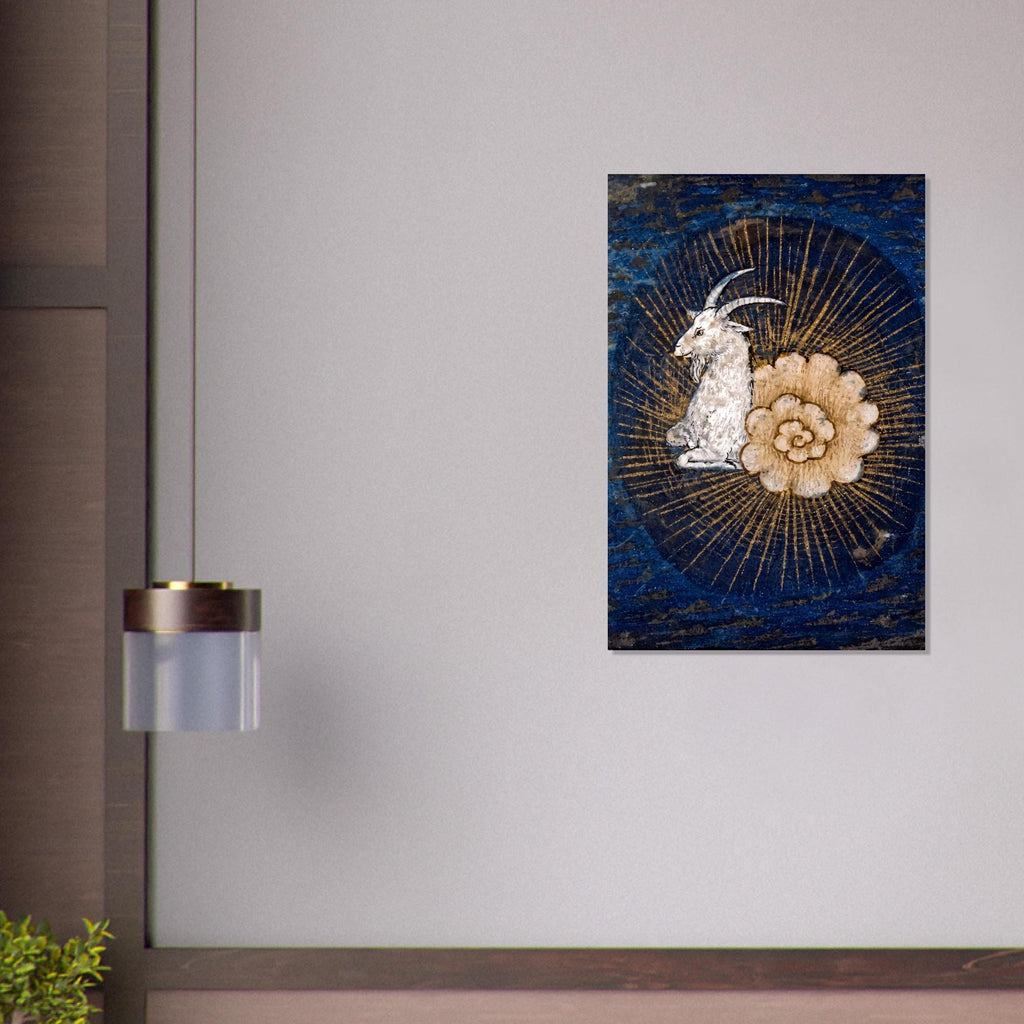 Medieval Illuminated Manuscript Capricorn Print Alchemy Wall Decor Dark Academia Celestial Goat Alchemical Rose Myth and Symbolism