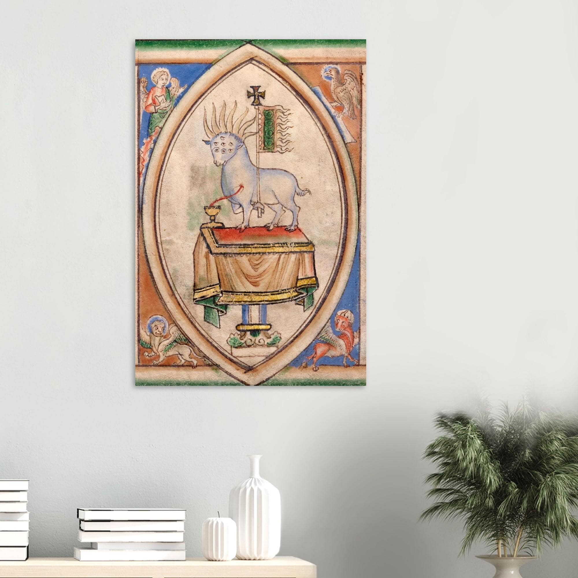 Apocalypse Lamb of God Seven Eyes Seven Horns Medieval Manuscript Art Print, Agnus Dei Revelation Myth & Symbolism