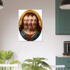 Renaissance Holy Trinity Three Faces Wall Art Print Weird Religious Renaissance Painting Vintage Christian Canvas Sacred Medieval Icons