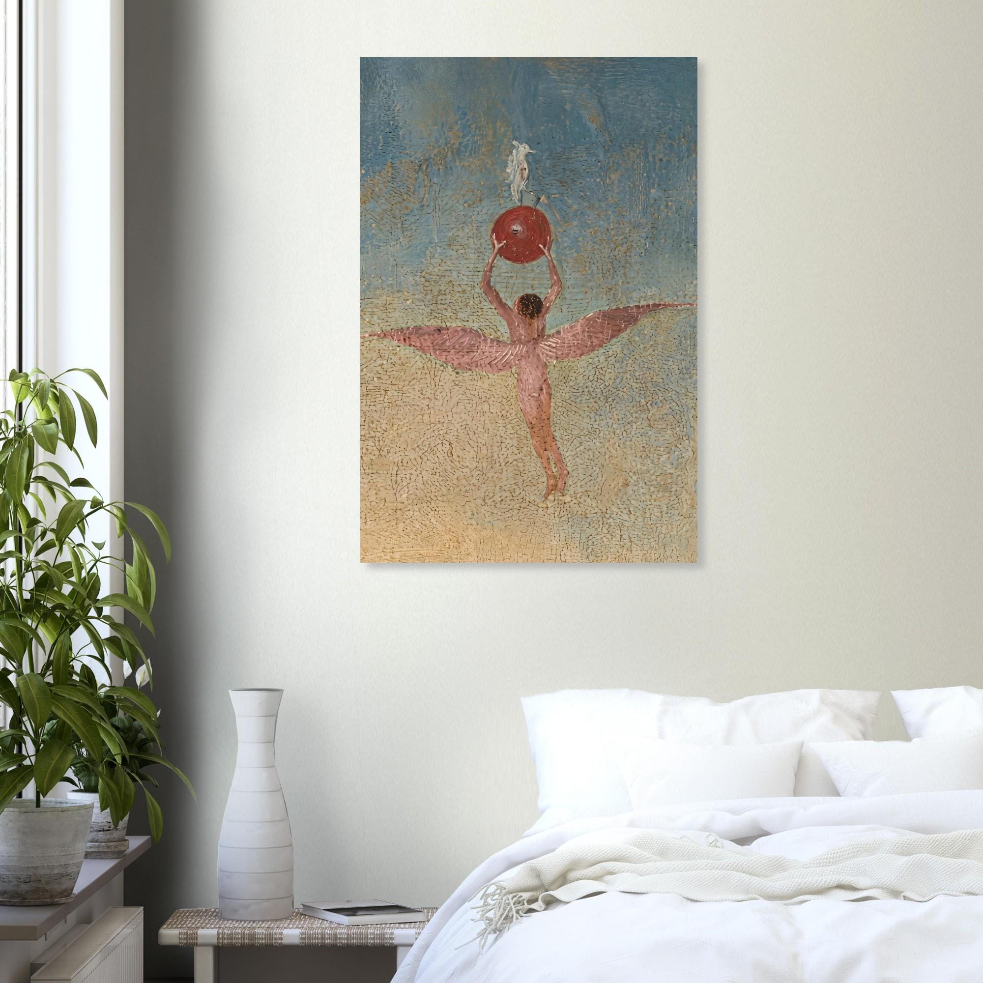 Hieronymus Bosch Winged Figure Red Fruit Art Print Garden Of Earthly Delights Surreal Renaissance Antique Weird Decor Myth Symbolism
