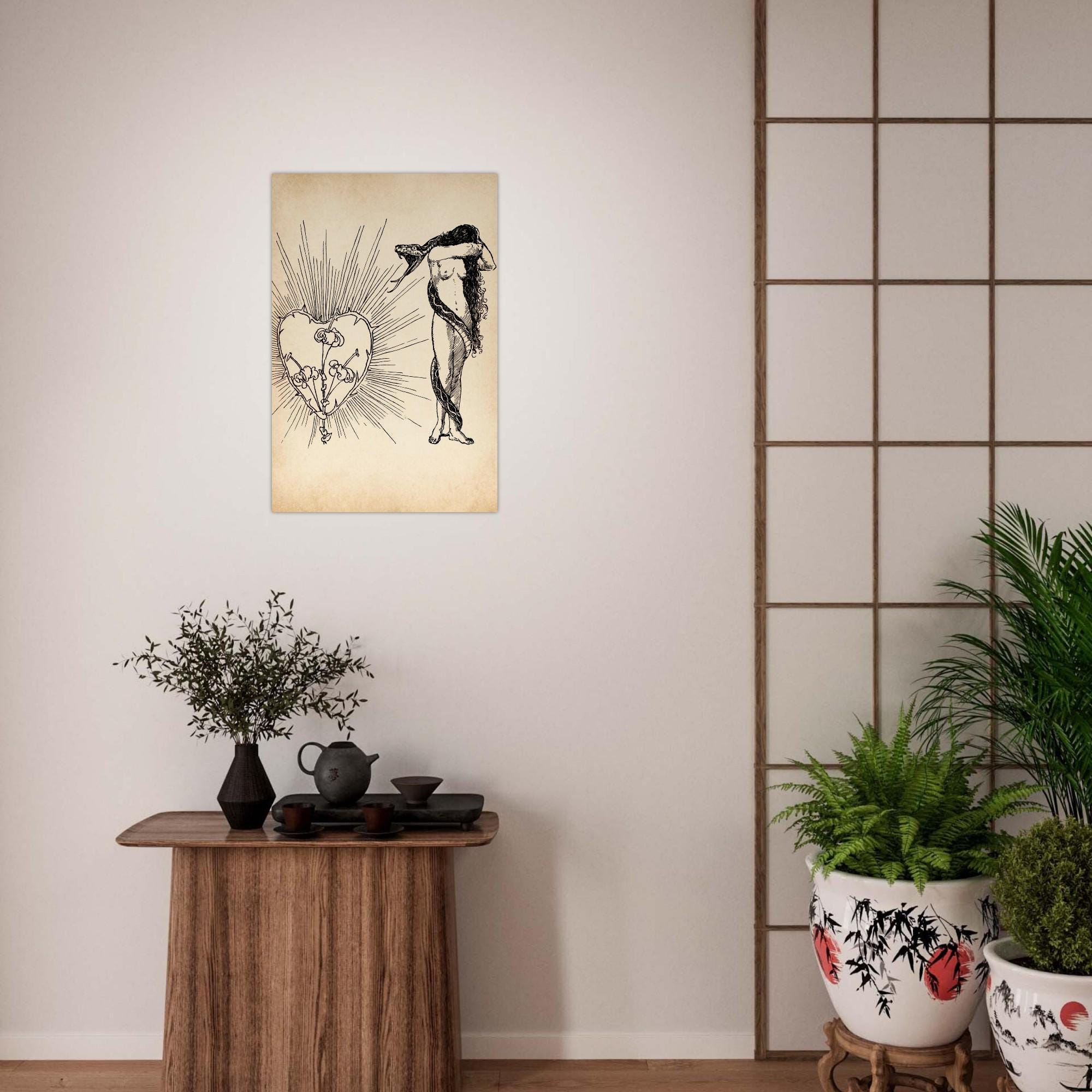 Alexander Frenz Art Nouveau Woman with Snake Print | Vintage Jugendstil Wall Art | Symbolist Heart Thorns Illustration Wall Decor