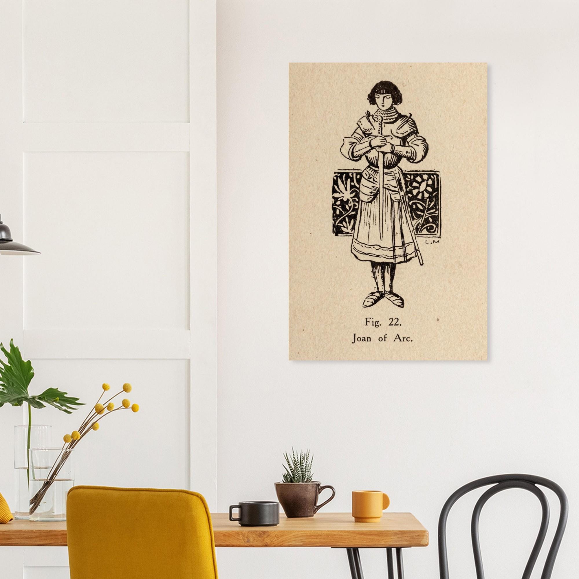 Joan of Arc Vintage Woodcut Art Print | Minimalist Medieval Knight Wall Art | Historical Saint Joan Poster | Unframed Art Print